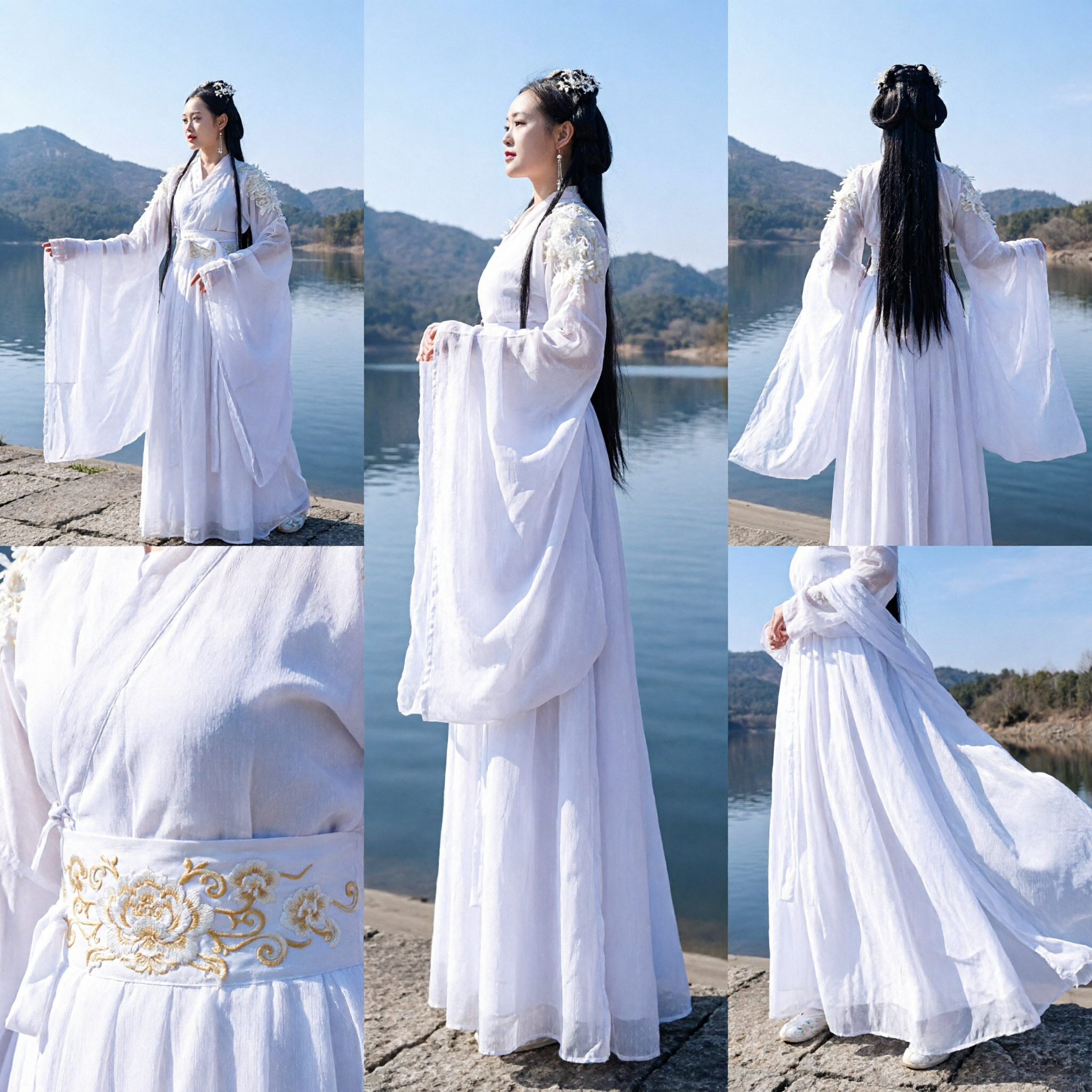Weißes traditionelles chinesisches Hanfu Antikes Feenkleid Elegantes Langarmkostüm für Frauen für Cosplay Fotografie - Asian Costume