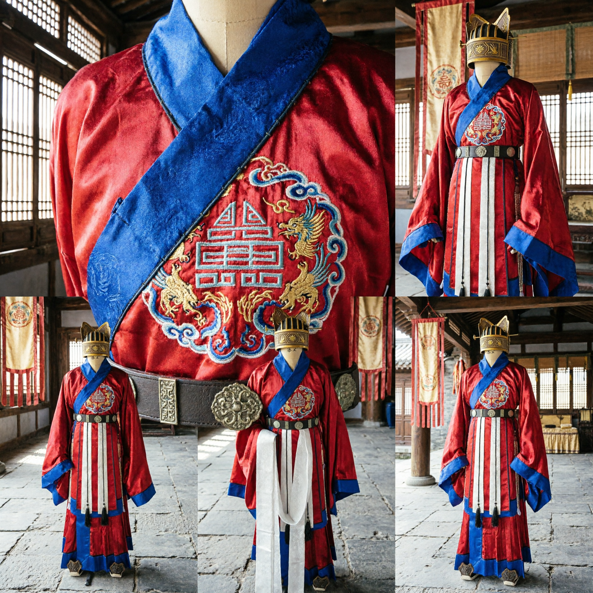 Traje Hanfu Antigo de Oficial Chinês Tradicional Robe Vermelha para Homens com Coroa para Cosplay e Performance no Palco - Asian Costume