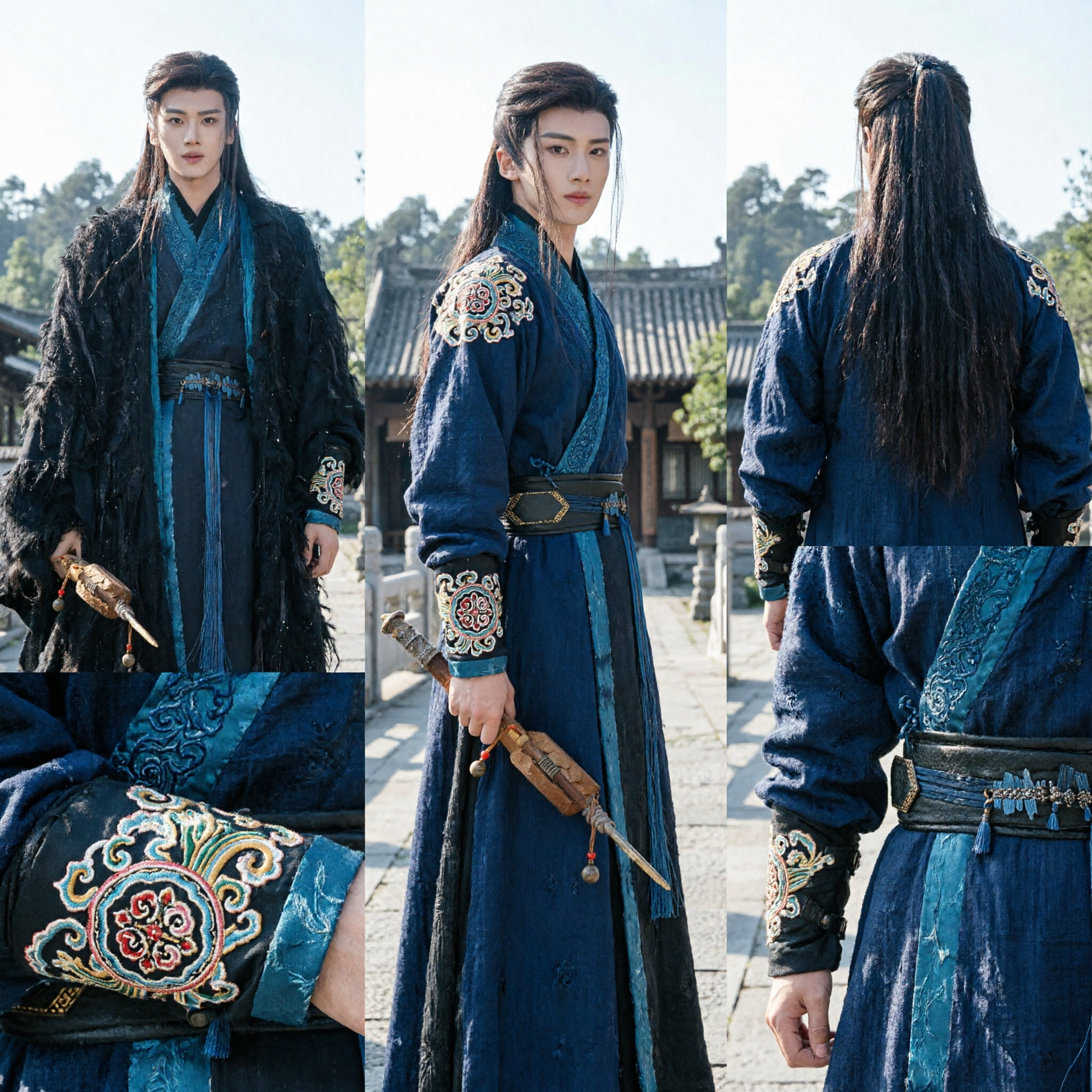 Traje Wuxia Antigo Chinês para Homens com Penas Pretas Robe de Espadachim Sombrio Xianxia para Cosplay e Drama Histórico - Asian Costume