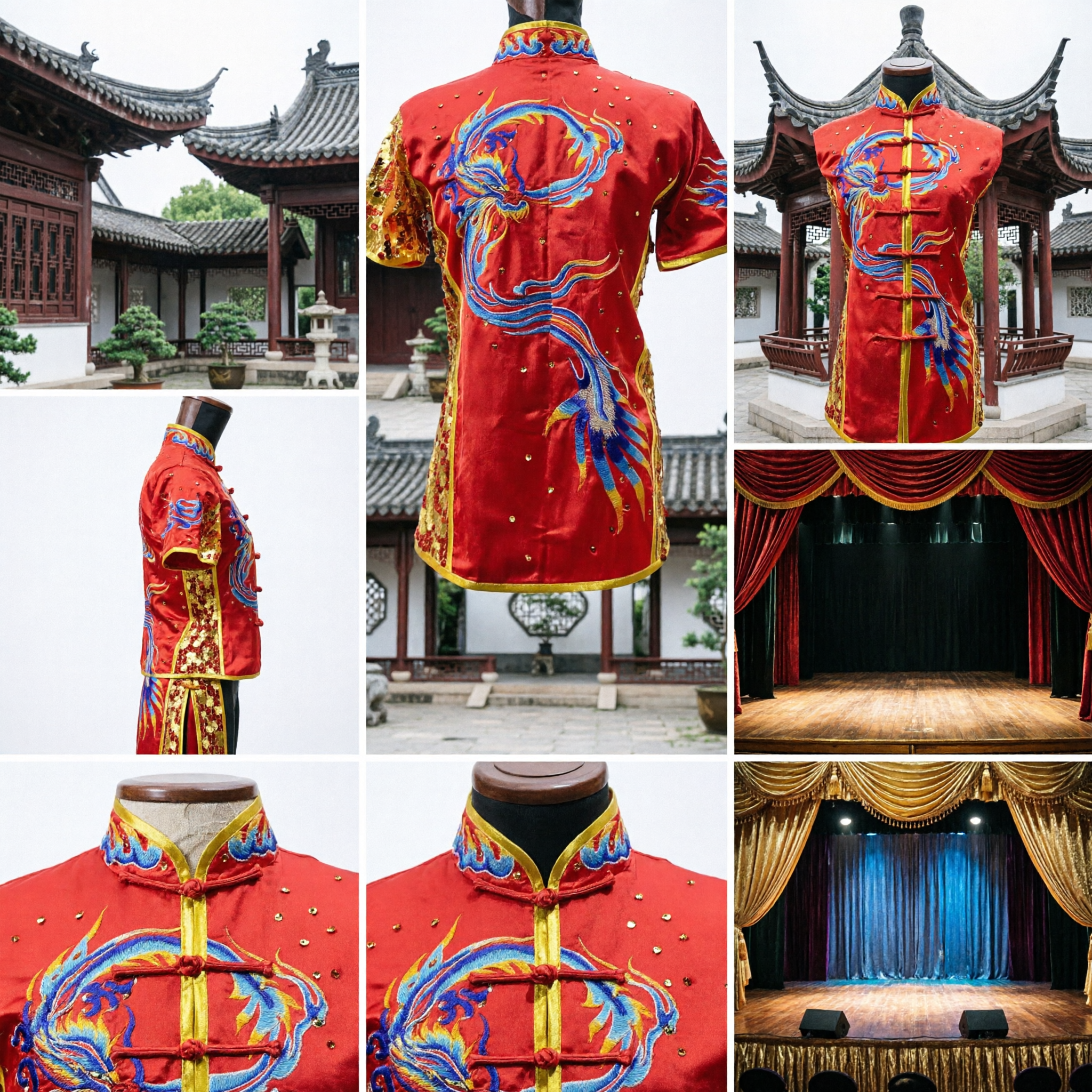 伝統的な赤い中国龍刺繍唐装功夫トップ、武術・舞台パフォーマンス用 - Asian Costume