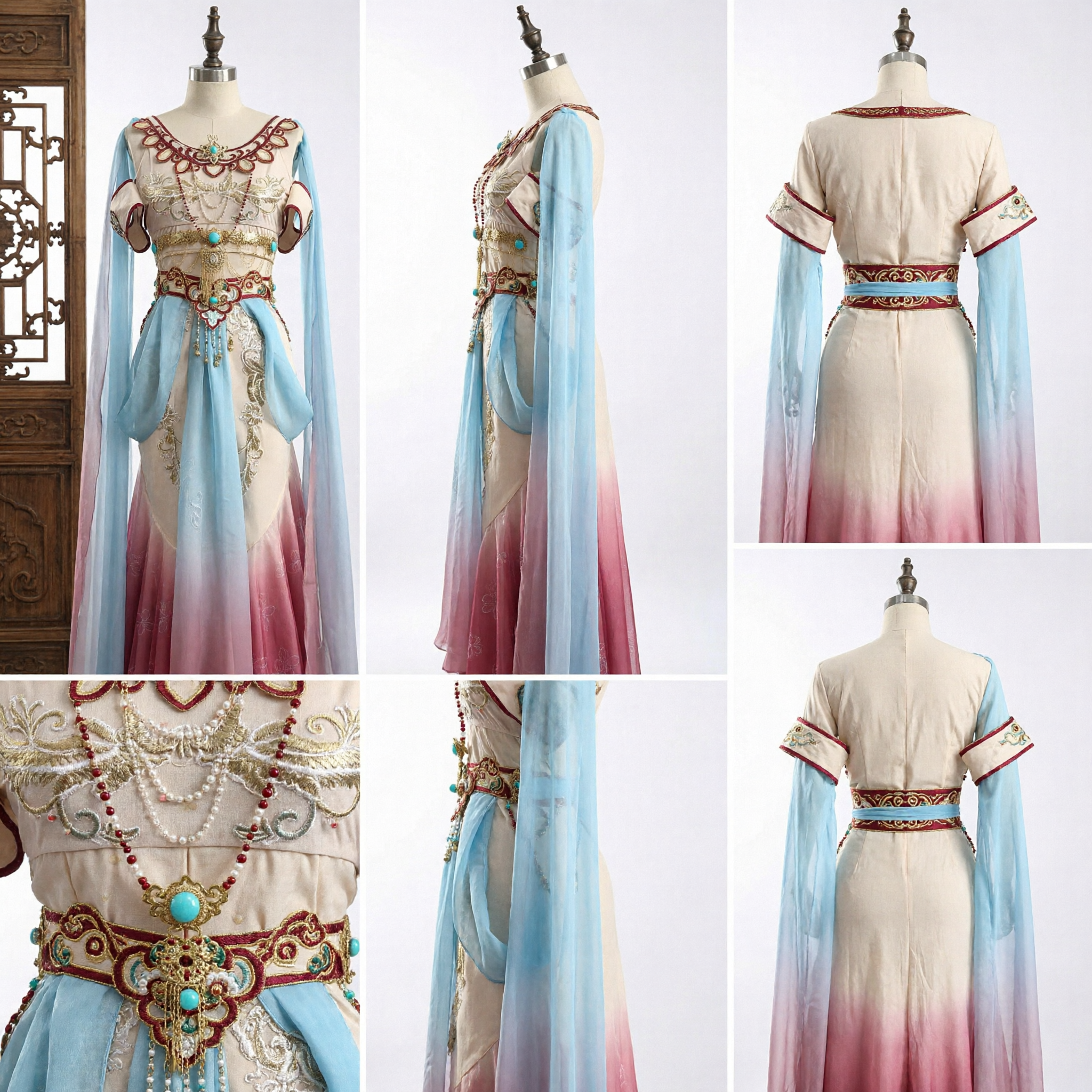 Traditionelles chinesisches Hanfu-Feenkleid Antiker Stil Prinzessinnen-Kostüm mit Verlaufsrock und Goldstickerei für Cosplay - Asian Costume