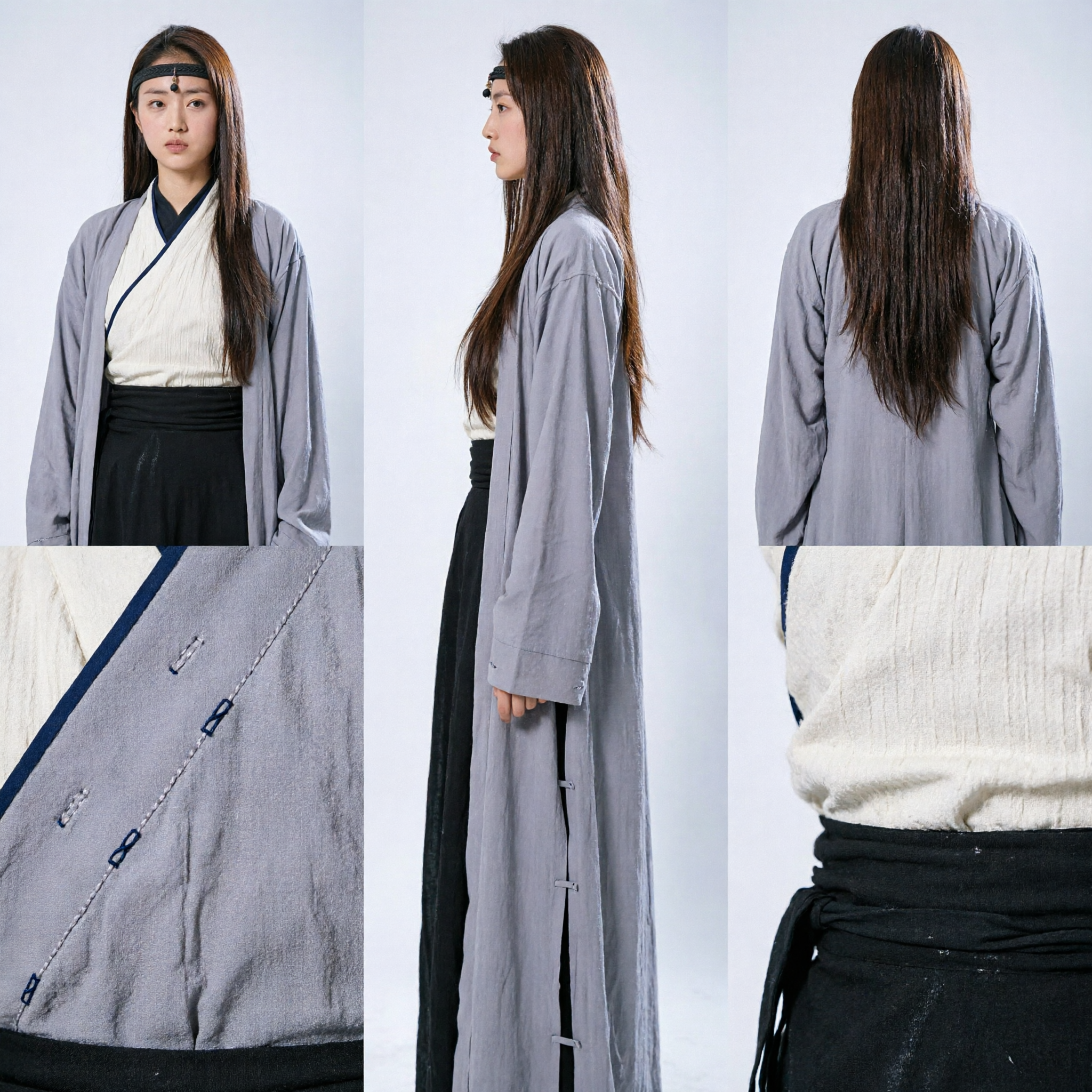 Traje Hanfu de Espadachina Wuxia China Antigua, Conjunto de Túnica de Artes Marciales Gris para Cosplay de Mujer - Asian Costume