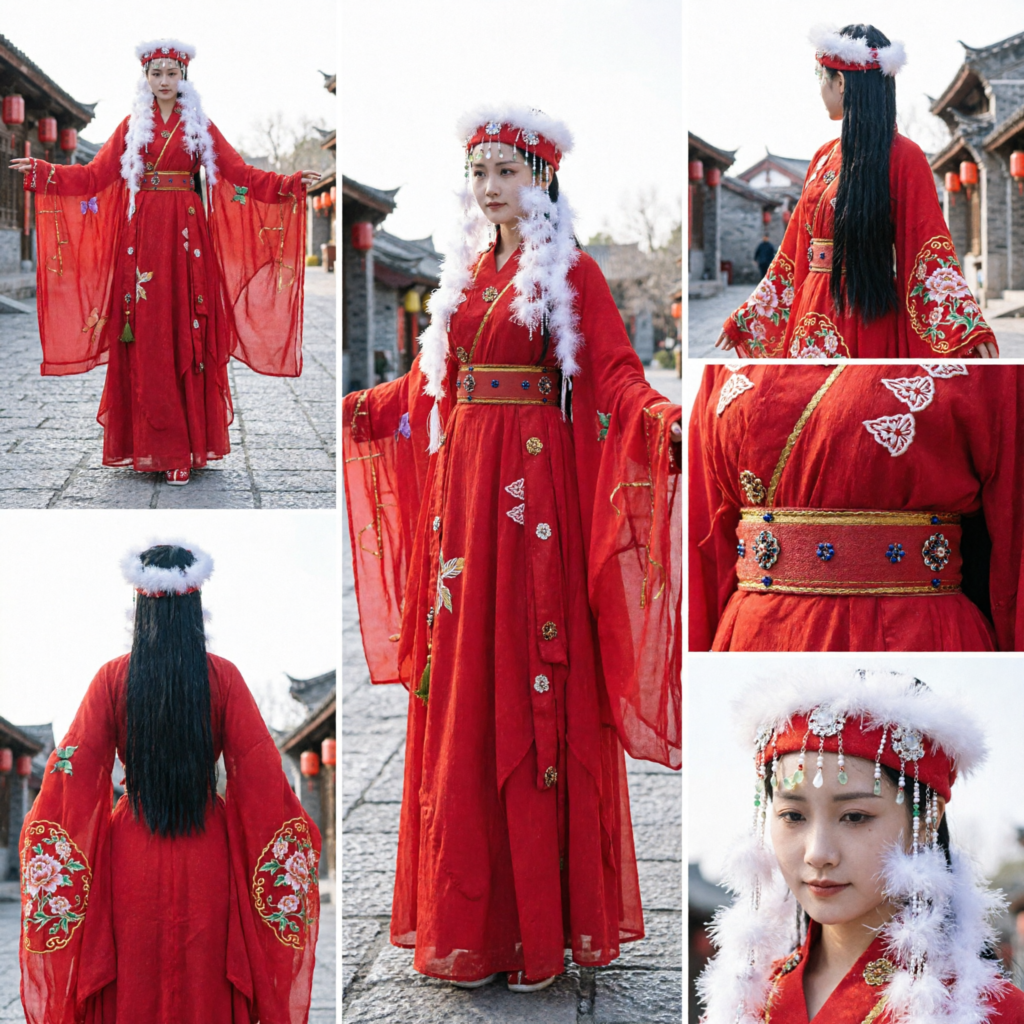 Traje Hanfu Vermelho Tradicional Chinês para Mulheres, Vestido de Princesa Antigo com Chapéu de Pele para Cosplay - Asian Costume