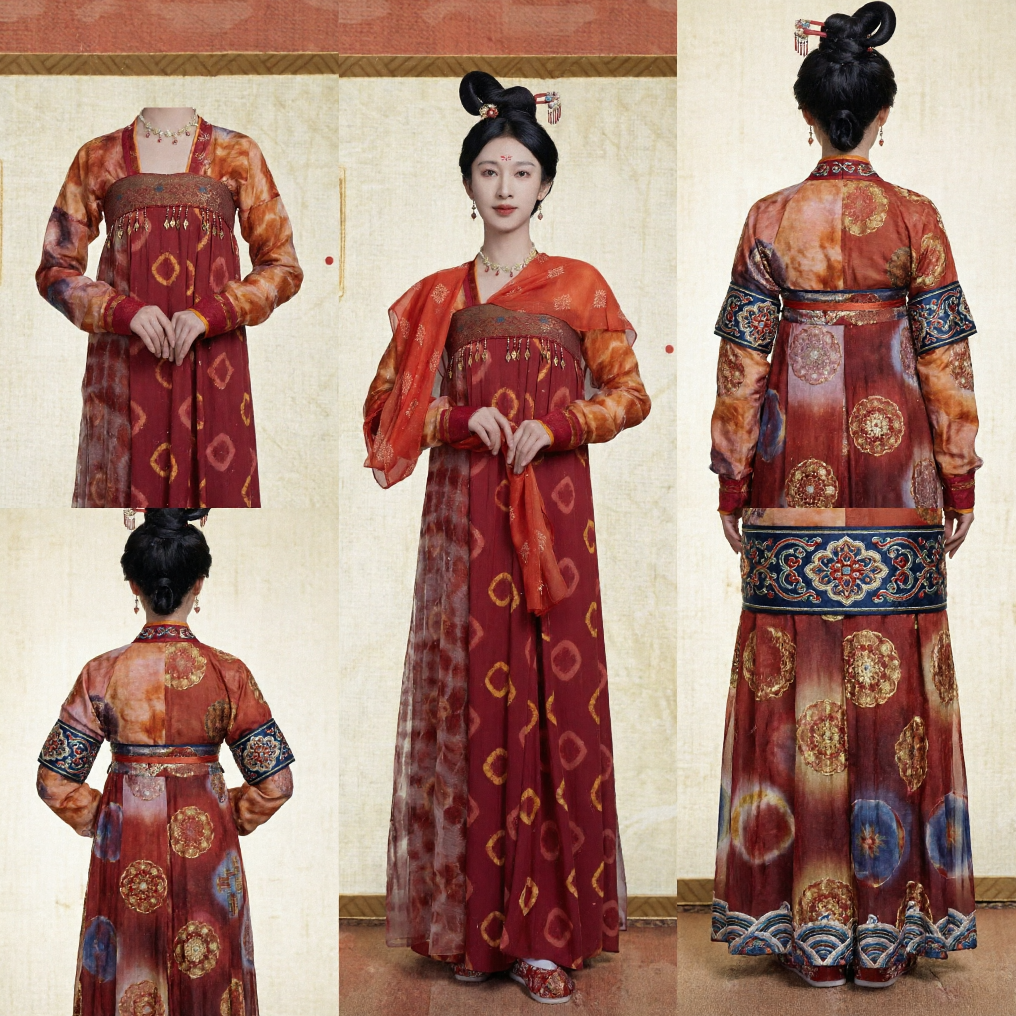 Elegant Rode Tang Dynastie Qixiong Ruqun Hanfu Oud Chinees Paleis Dame Traditioneel Kostuum voor Vrouwen - Asian Costume
