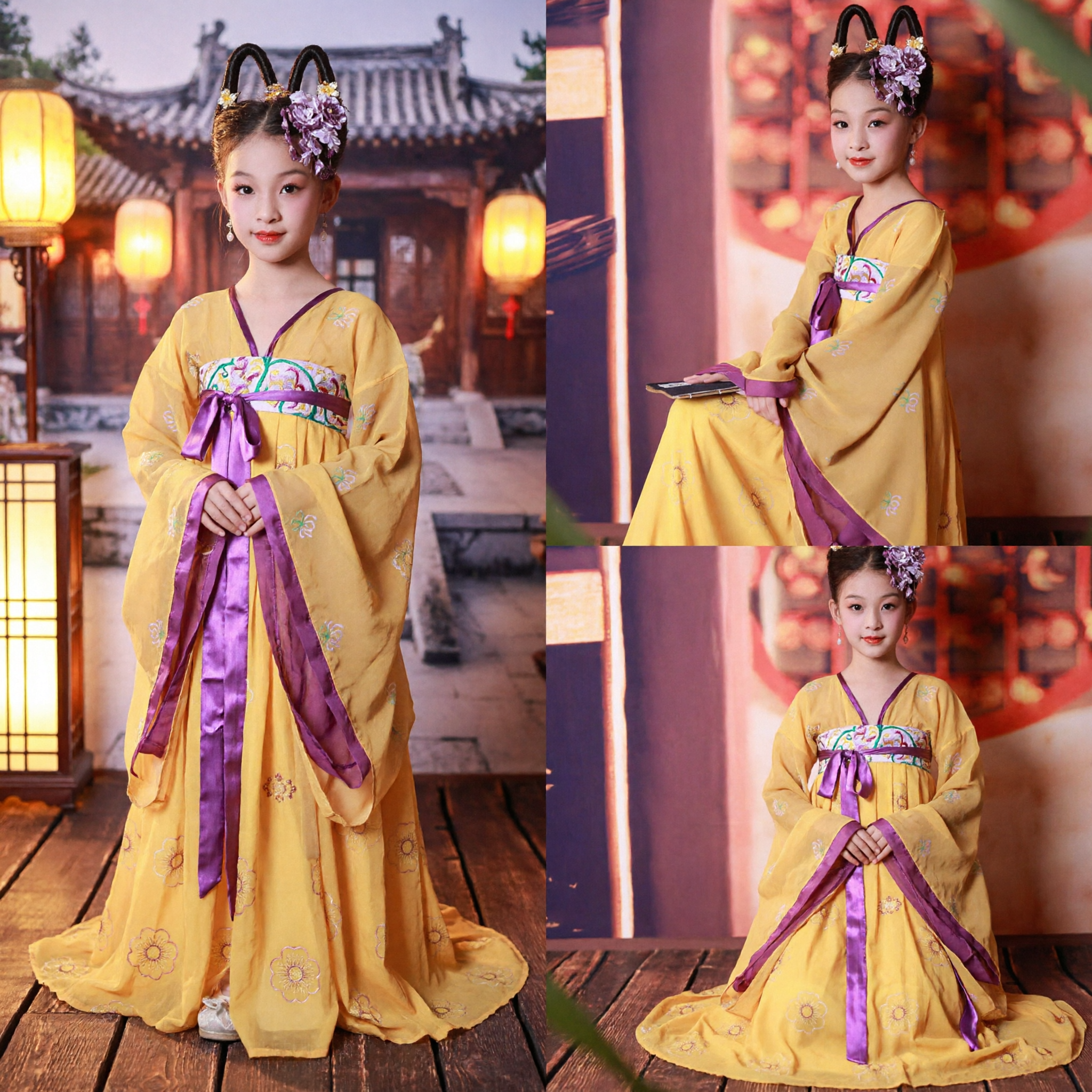 Hanfu Dinastia Tang Giallo per Bambine Costume da Antica Principessa Cinese Tradizionale per Danza e Fotografia - Asian Costume