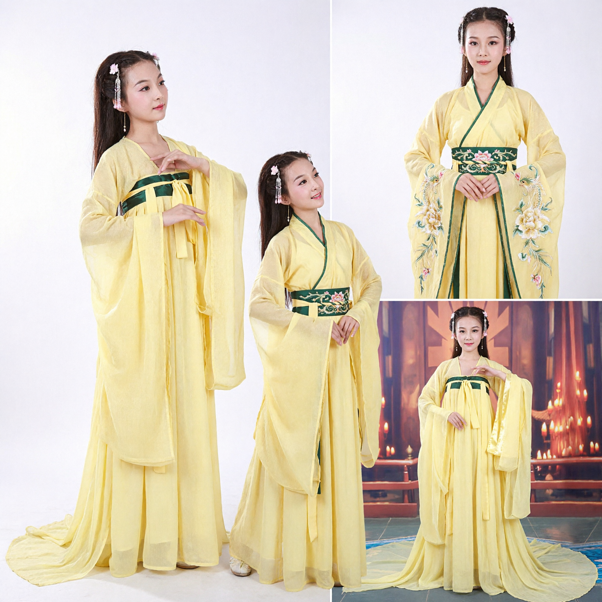 Traditionelles chinesisches Hanfu-Kostüm für Mädchen, gelbes antikes Prinzessinnenkleid, Tang-Dynastie-Feen-Outfit für Tanzaufführungen - Asian Costume