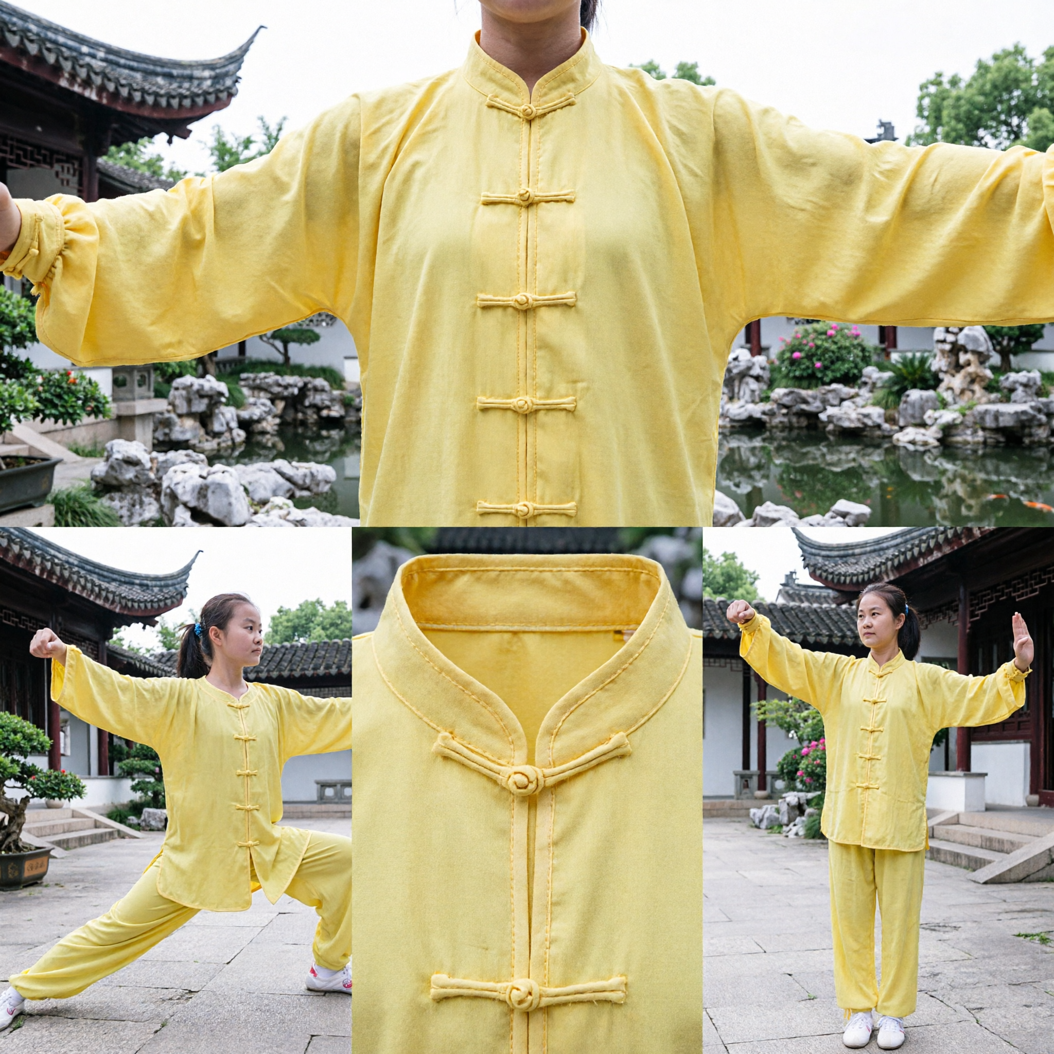 Uniforme Tradicional de Tai Chi Amarillo para Mujeres Traje de Kung Fu Corte Holgado Ropa de Artes Marciales para Yoga y Meditación - Asian Costume