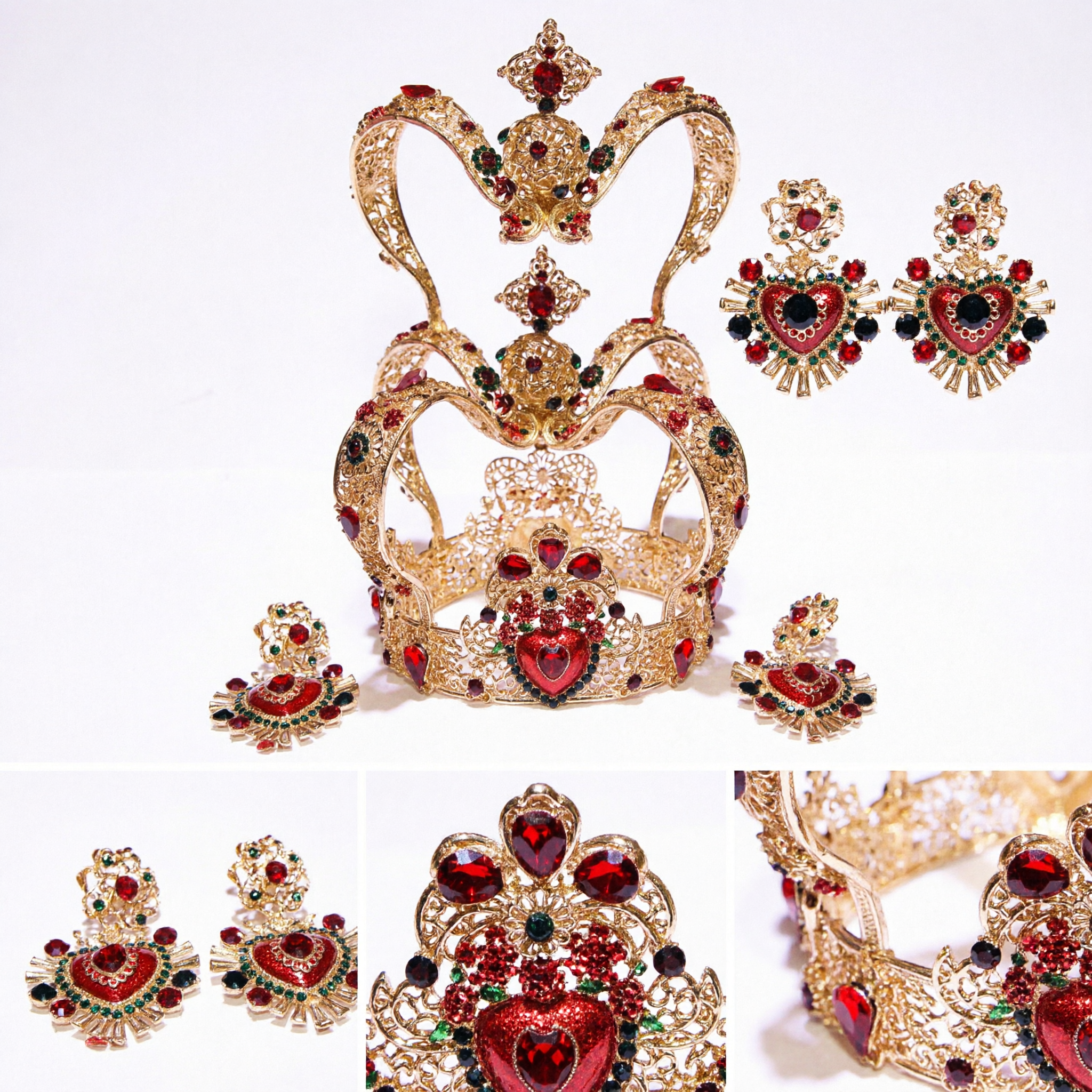 Set Tiara Corona Nuziale in Stile Kundan Dorato Placcato con Orecchini Abbinati per Matrimonio Indiano - Asian Costume