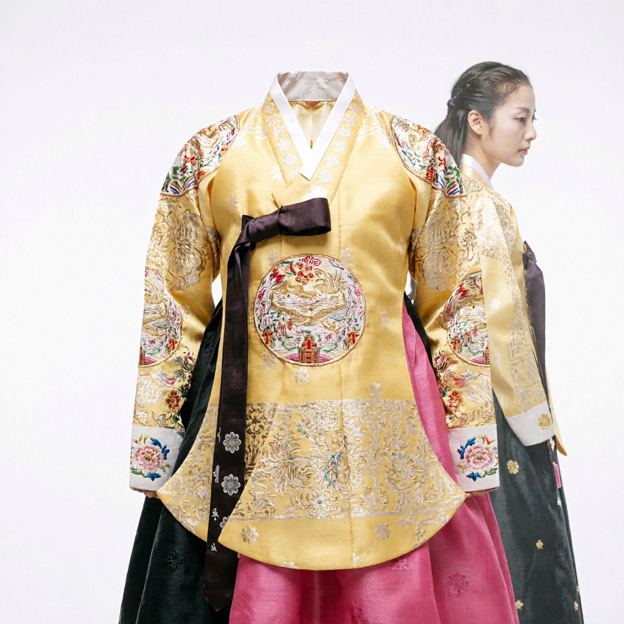 Luksusowy żółto-magenta koreański Hanbok tradycyjna suknia dla kobiet strój starożytnej damy dworu na występy - Asian Costume