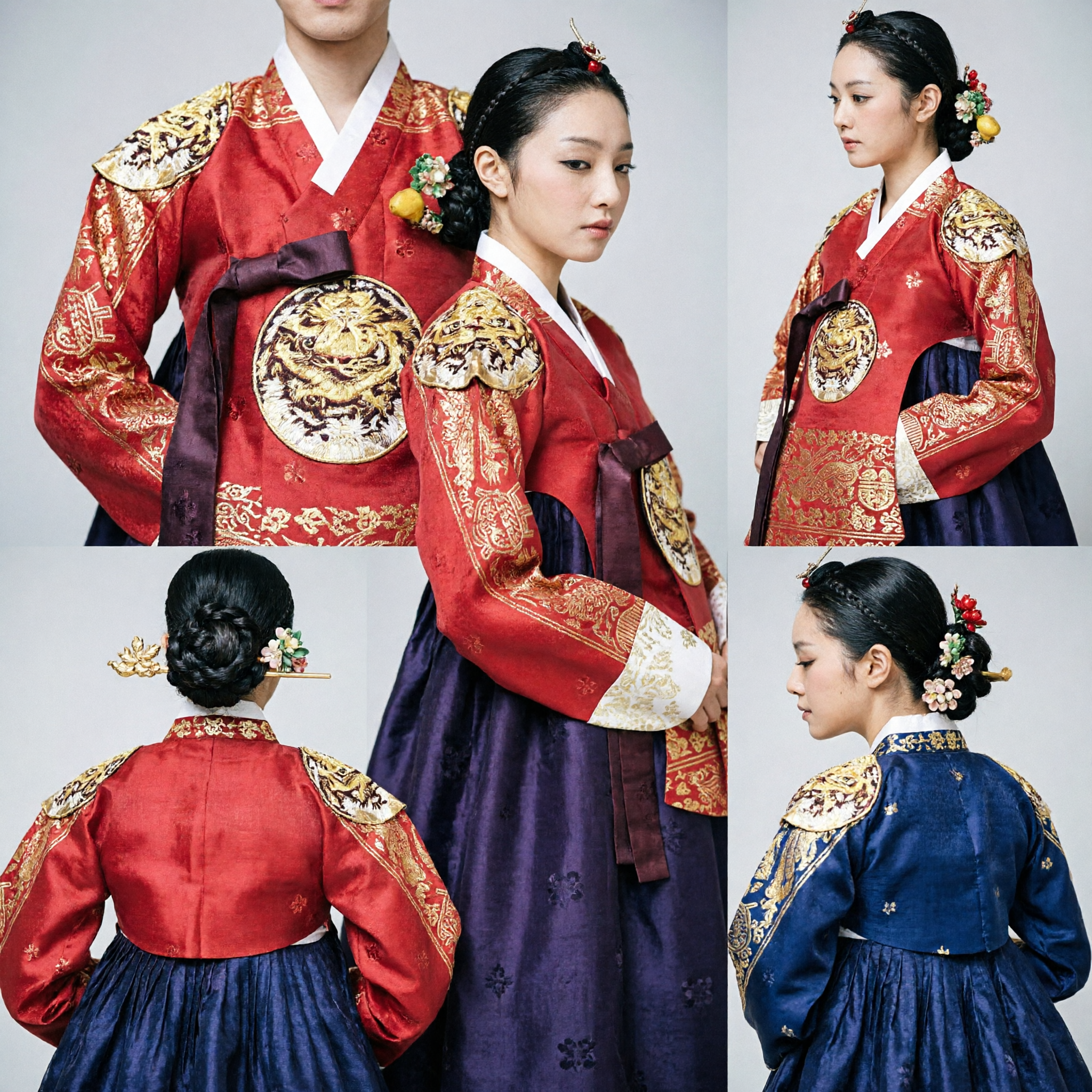 Dames Rode en Paarse Koreaanse Hanbok Traditionele Jurk met Gouden Drakenborduurwerk voor Speciale Gelegenheden - Asian Costume