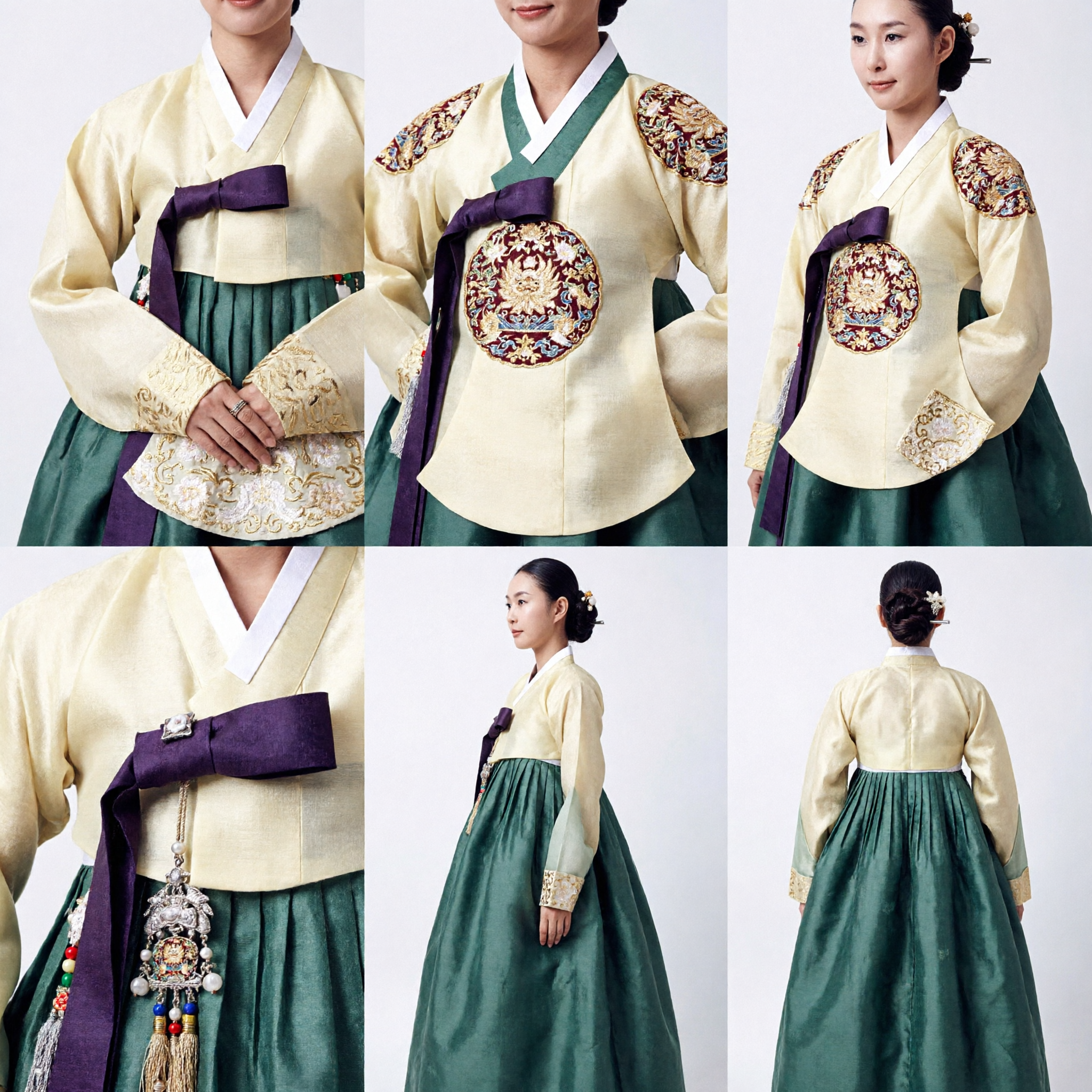 Hanbok coréen traditionnel pour femmes, élégante robe en soie Jeogori jaune et Chima vert pour mariages et spectacles - Asian Costume