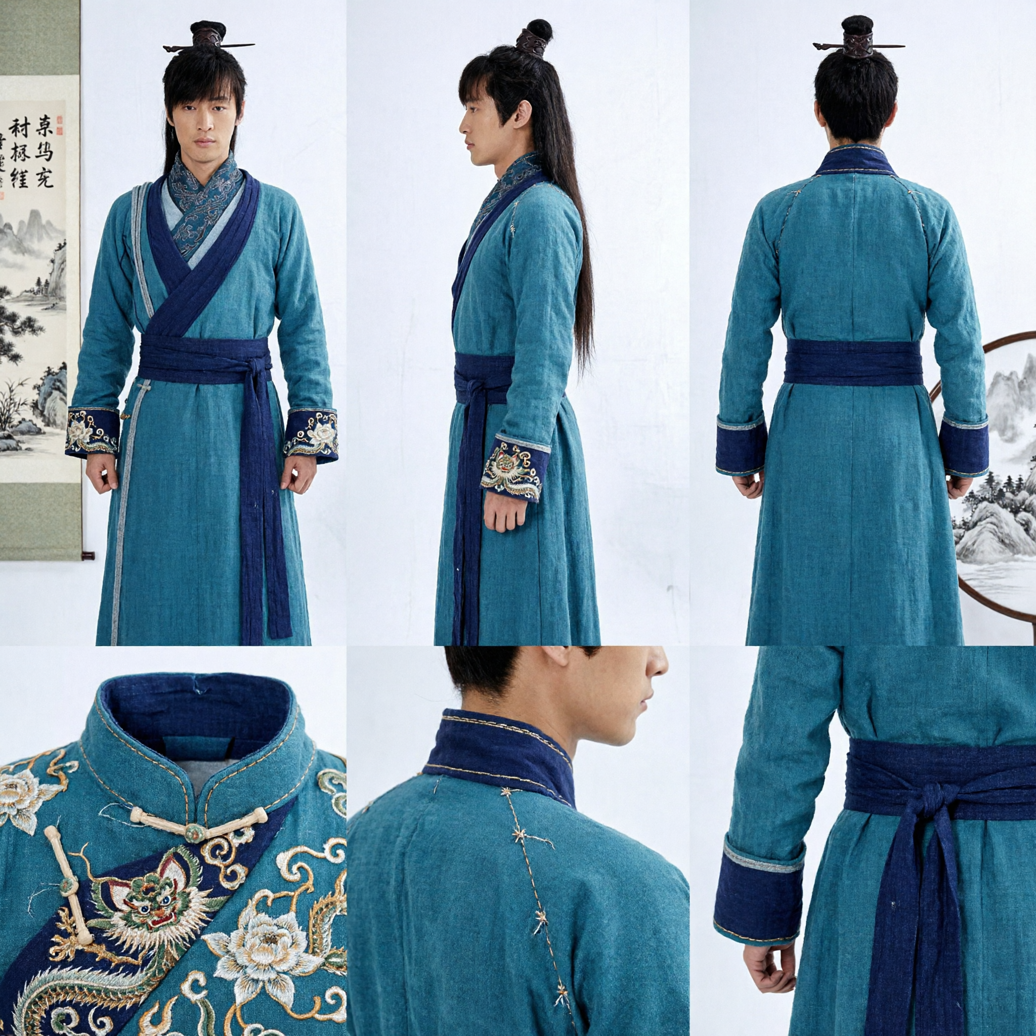Paladin chinois 3 - Costume Hanfu de l'épéiste ancien Jing Tian pour hommes - Robe traditionnelle de cosplay - Asian Costume