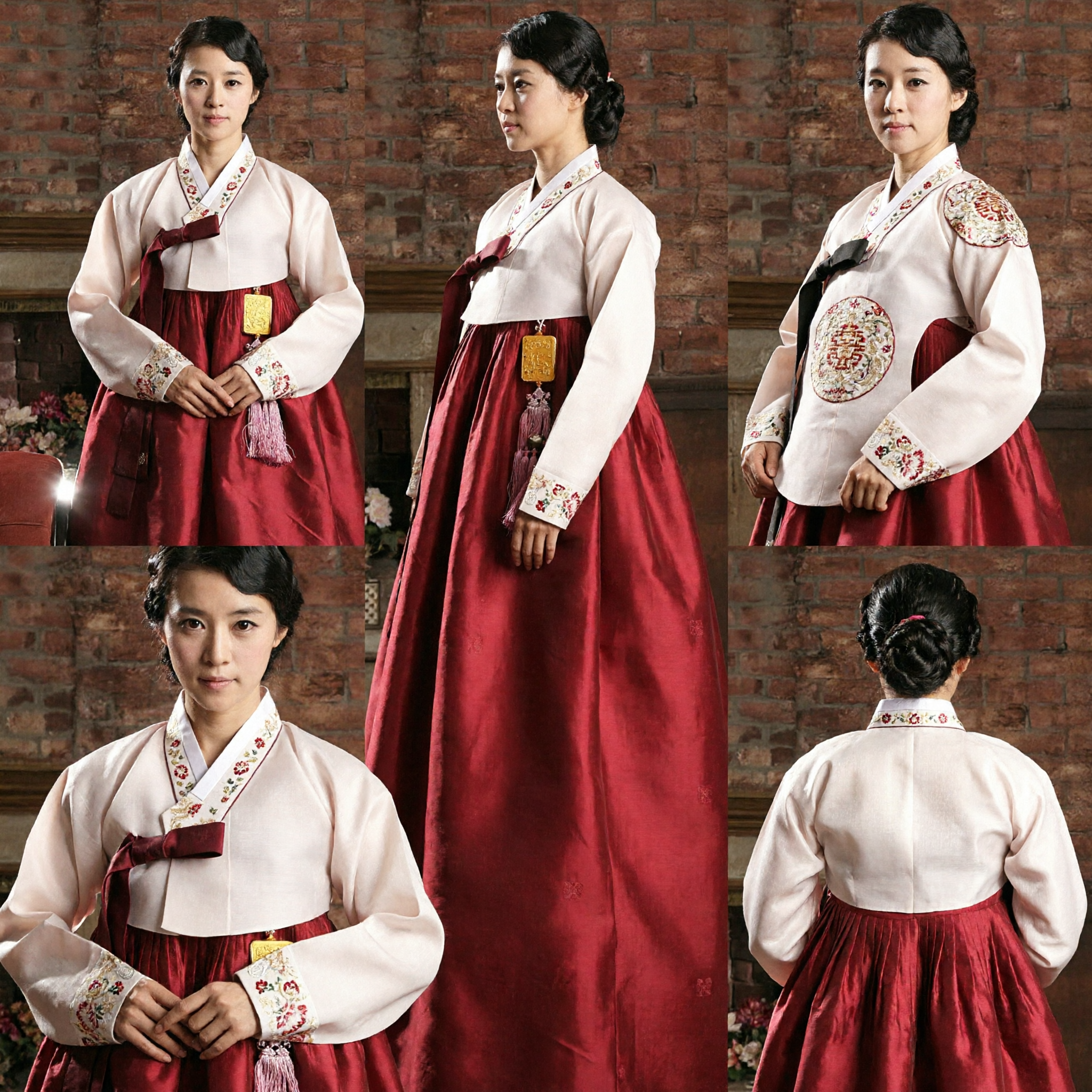 Conjunto Elegante de Hanbok Tradicional Coreano Feminino, Jeogori Creme e Chima Vermelha para Casamento e Ocasões Cerimoniais - Asian Costume