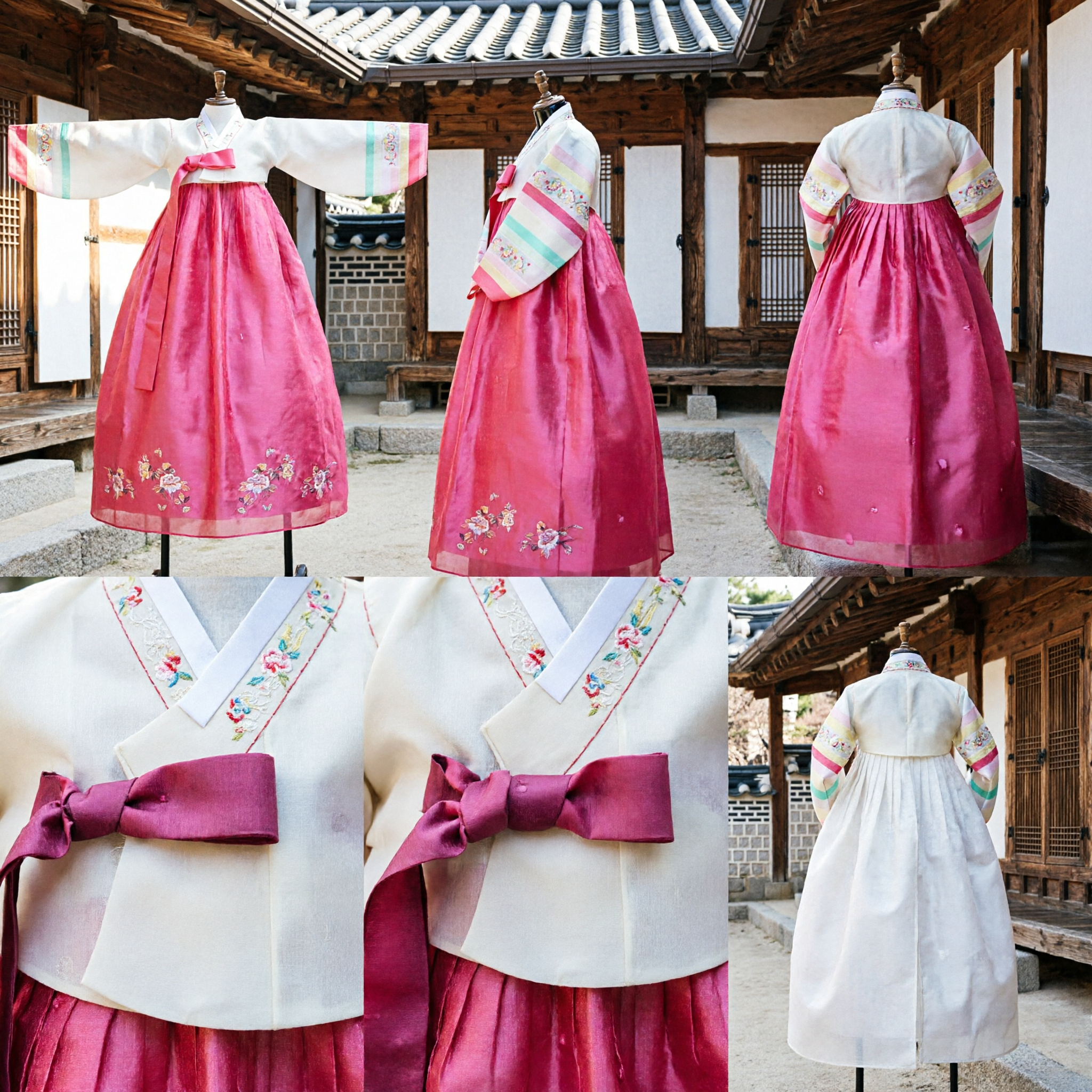 Elegancki różowy koreański tradycyjny strój Hanbok, haftowany zestaw chima i jeogori dla kobiet na święta i przyjęcia - Asian Costume