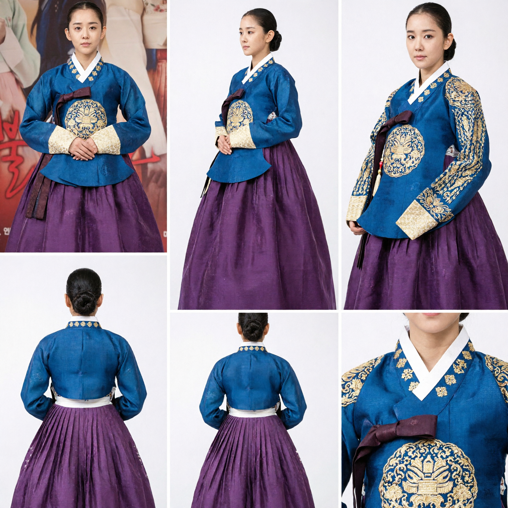 Set Hanbok Tradizionale Coreano per Donne in Blu Marino e Viola per Cosplay di Drammi Storici e Festival Culturali - Asian Costume