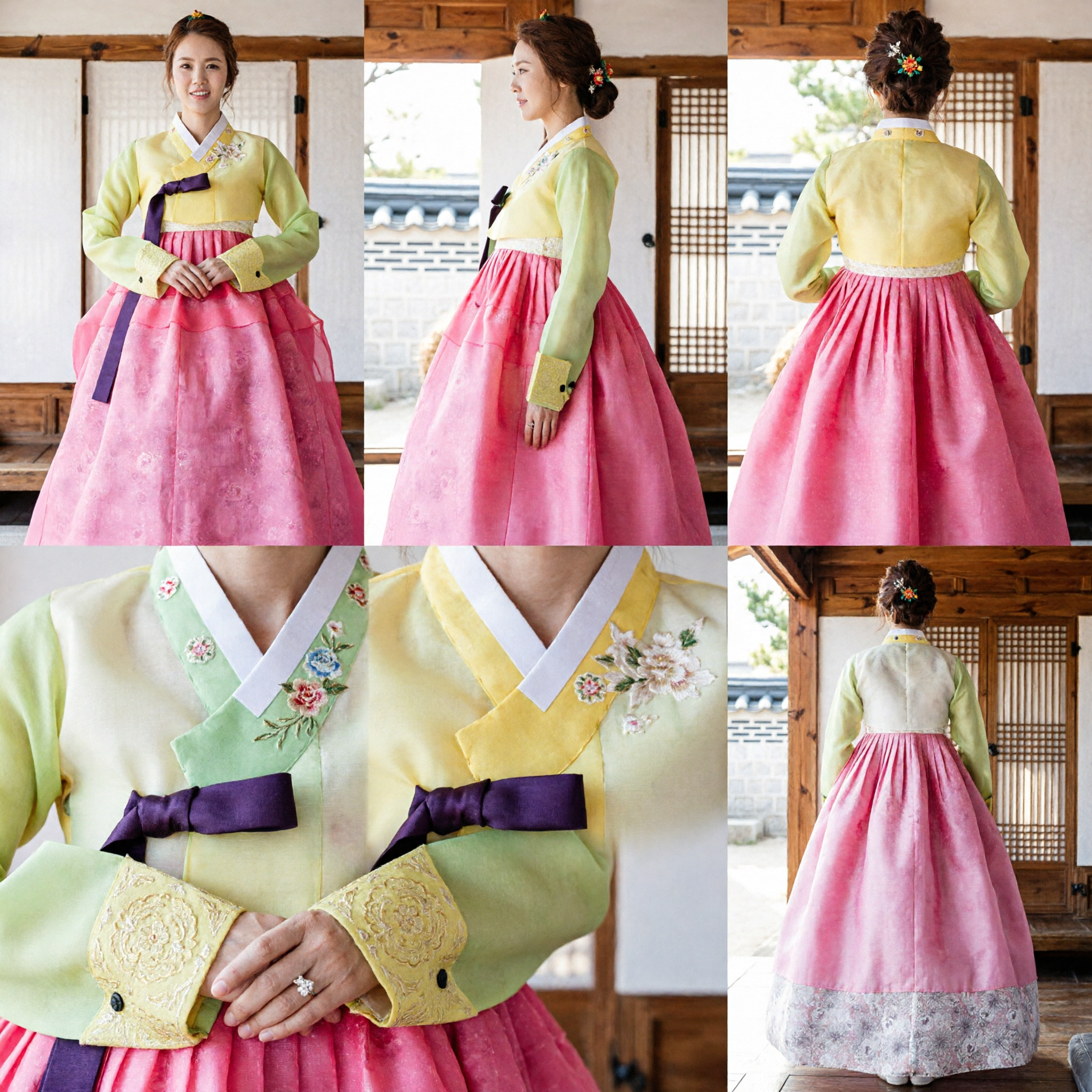 Tradycyjny koreański Hanbok dla kobiet, żółty jeogori i różowa suknia chima na wesele i przyjęcie - Asian Costume