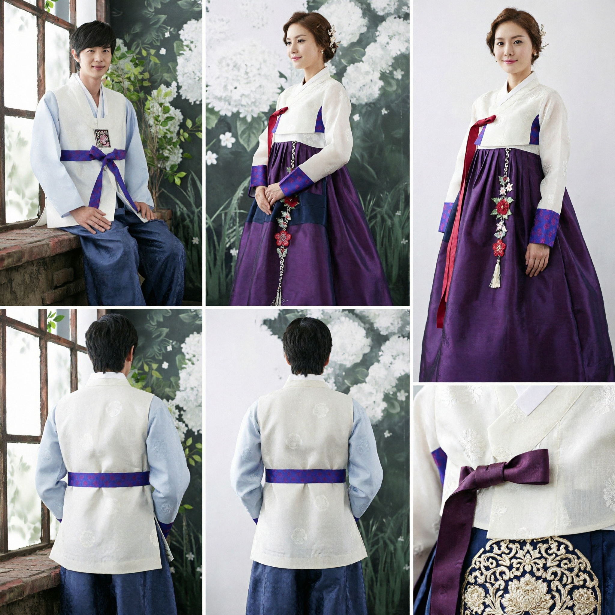 Elegantes traditionelles koreanisches Hanbok-Paar-Set, formelle Hochzeits- und Festtagstracht für Männer und Frauen - Asian Costume