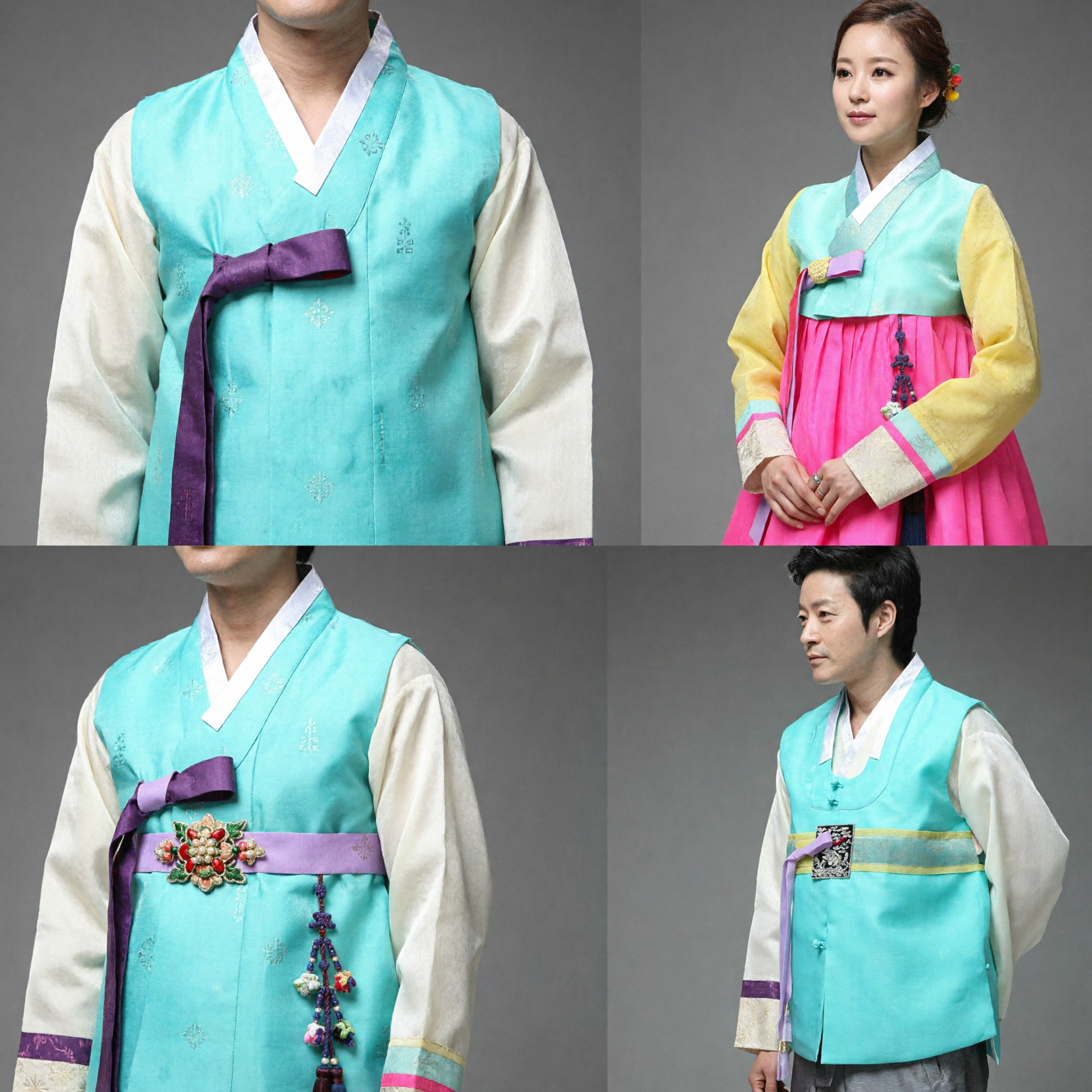 Set Coppia Tradizionale Coreano Hanbok Premium per Cerimonia Nuziale, Celebrazione del Capodanno Lunare ed Eventi Formali - Asian Costume