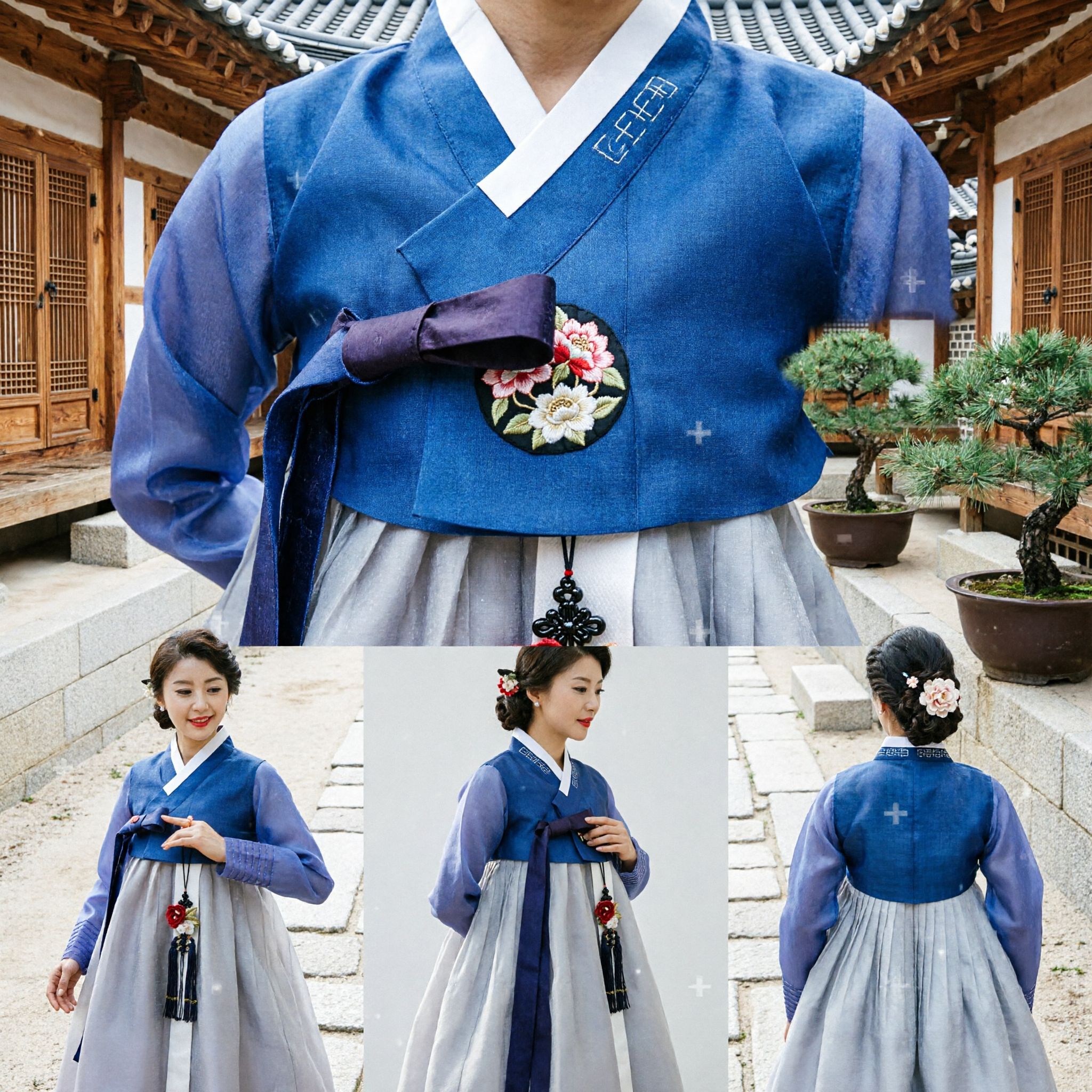 Elegante Vestido Tradicional Coreano Hanbok Azul y Gris para Mujeres, Traje Formal para Bodas y Fiestas - Asian Costume