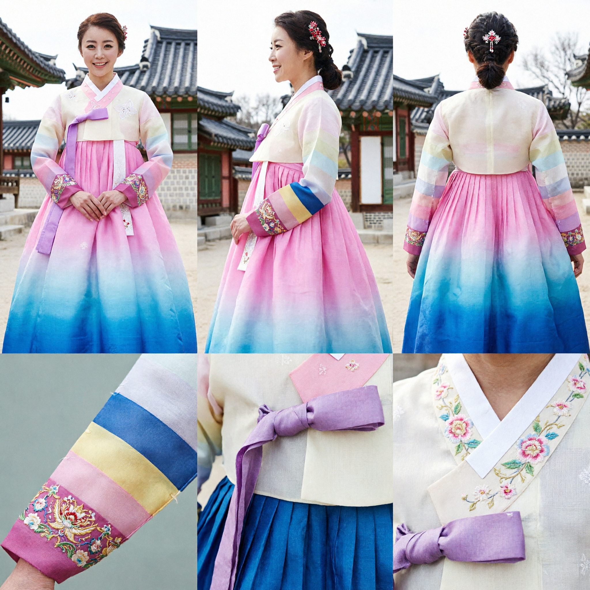 Hanbok Coréen Traditionnel Élégant Rose pour Femmes, Robe Jeogori Arc-en-Ciel pour Performance de Mariage - Asian Costume