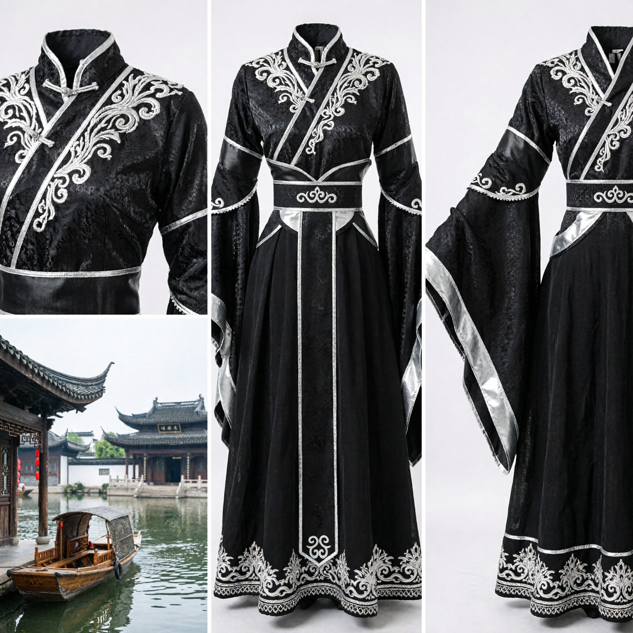 Traje Hanfu Tradicional Chinês Elegante Preto, Vestido Antigo de Mangas Largas para Performance de Palco e Cosplay Feminino - Asian Costume