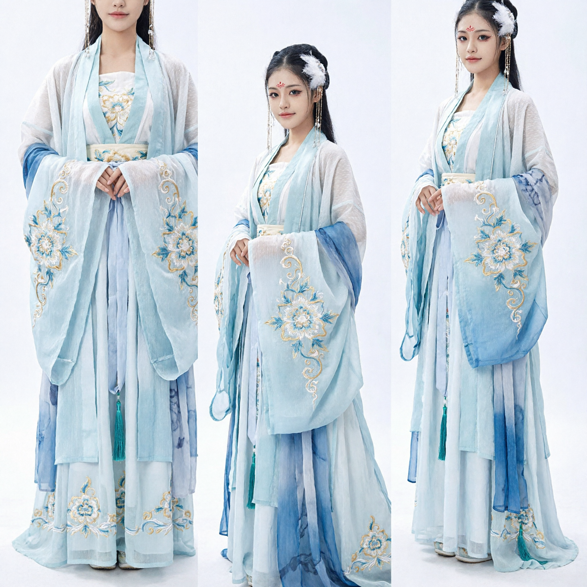Robe de fée ancienne chinoise Hanfu élégante bleue et blanche, tenue traditionnelle pour cosplay et photographie féminine - Asian Costume