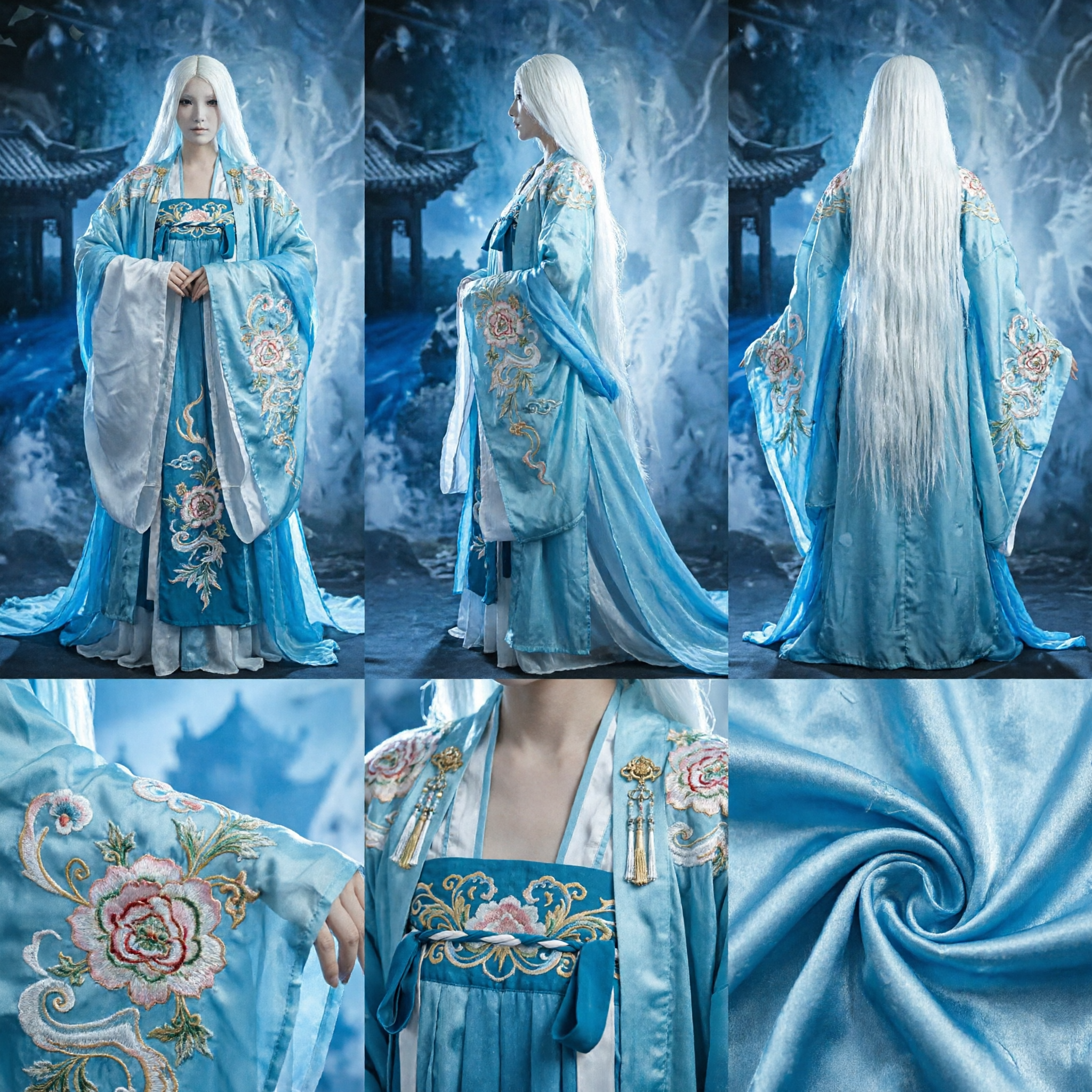 Ethereal Blue and White Chinese Hanfu Costume Xianxia Fairy Dress for Women Cosplay and Stage Performance - Asian Costume