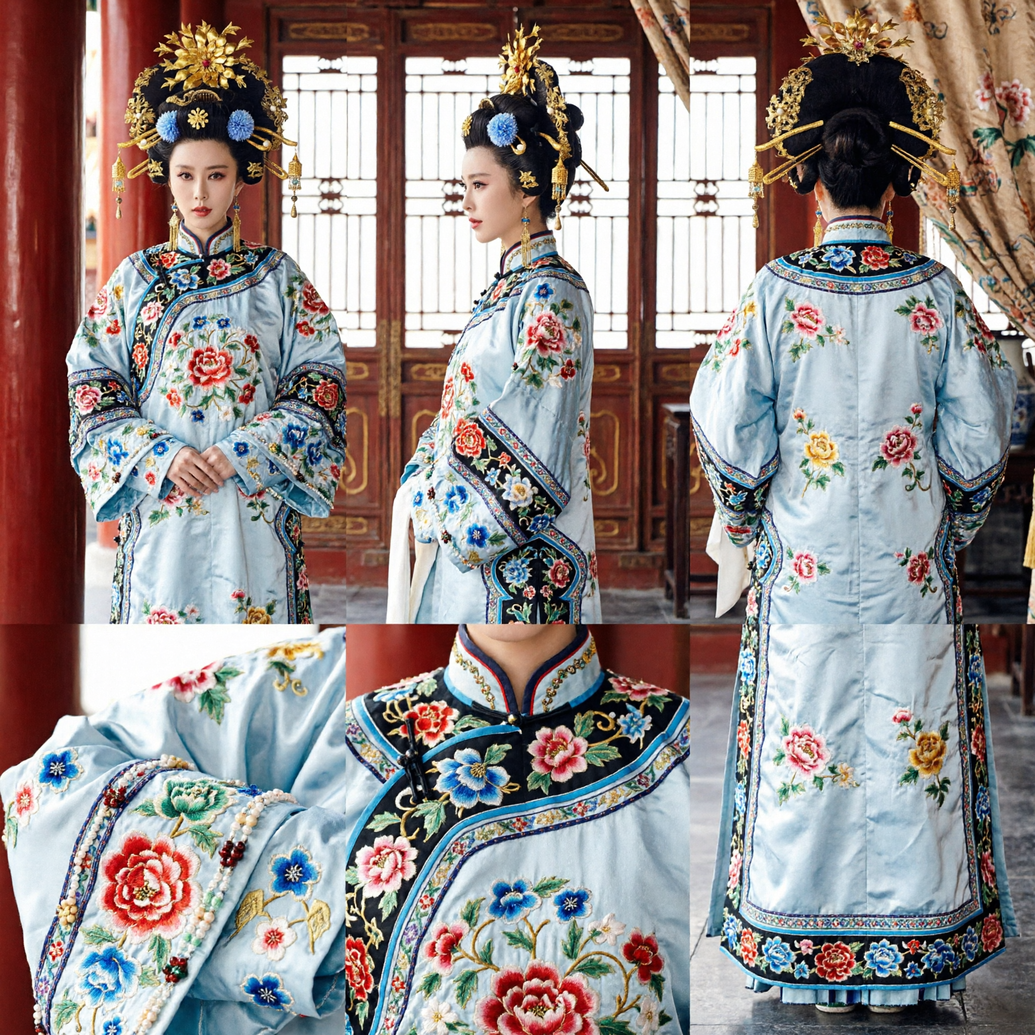 Juego de Accesorios para el Cabello de Emperatriz del Palacio de la Dinastía Tang China Tradicional Diadema Floral Dorada para Cosplay Hanfu y Bodas - Asian Costume