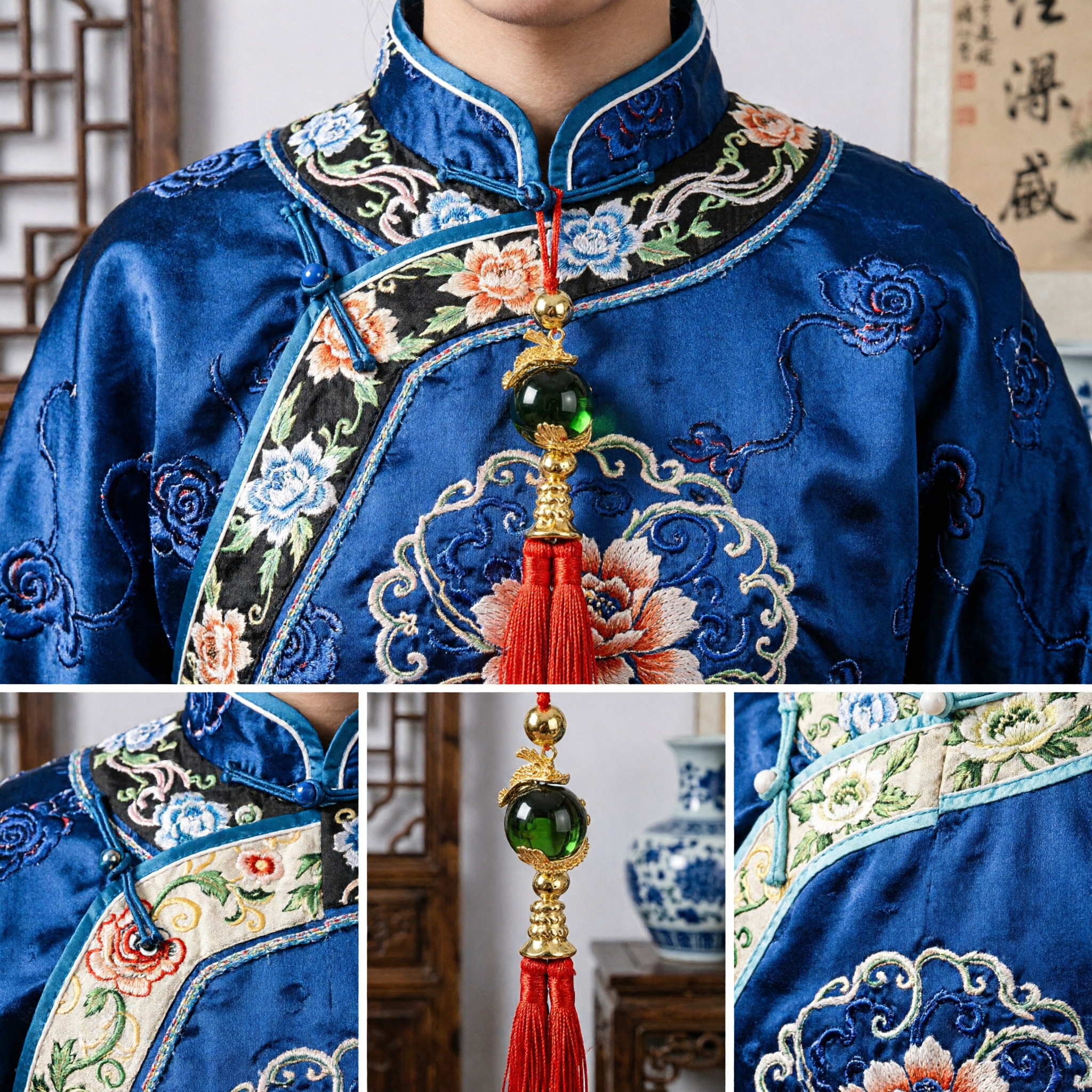 Pingente de Borla Tradicional Chinês Dragão Fênix Bola de Cristal Verde para Decoração de Interior de Carro ou Bolsa - Asian Costume