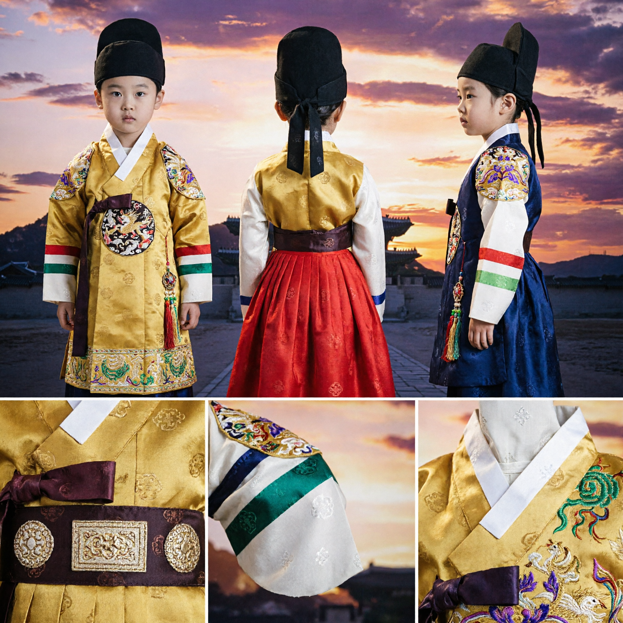 어린이 남아 전통 중국 황제 의상 황색 용 로브 한푸 복장 모자와 검 포함 - Asian Costume