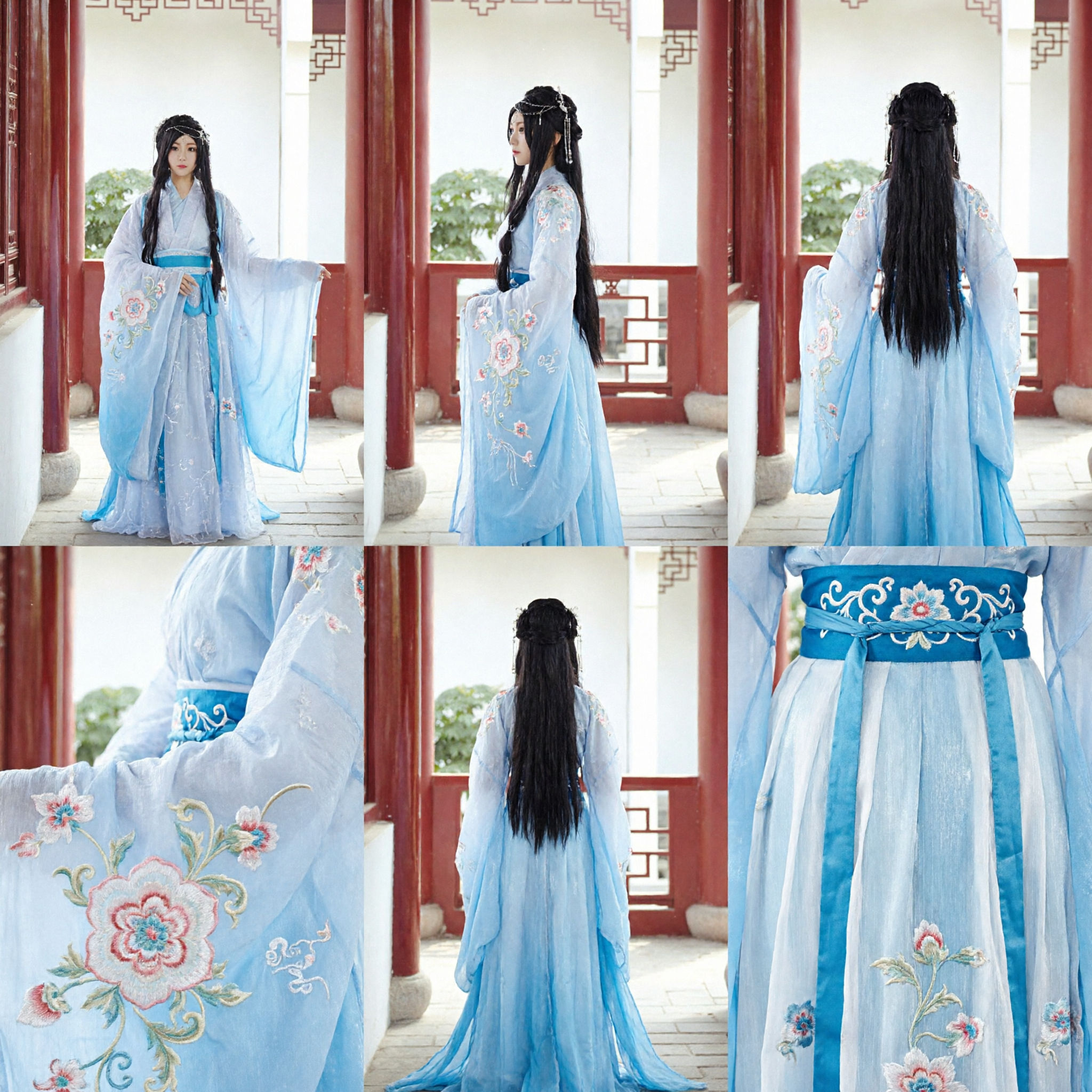 Traje Tradicional Chinês Hanfu de Fada Antiga, Vestido Branco e Azul para Performance e Cosplay Feminino - Asian Costume