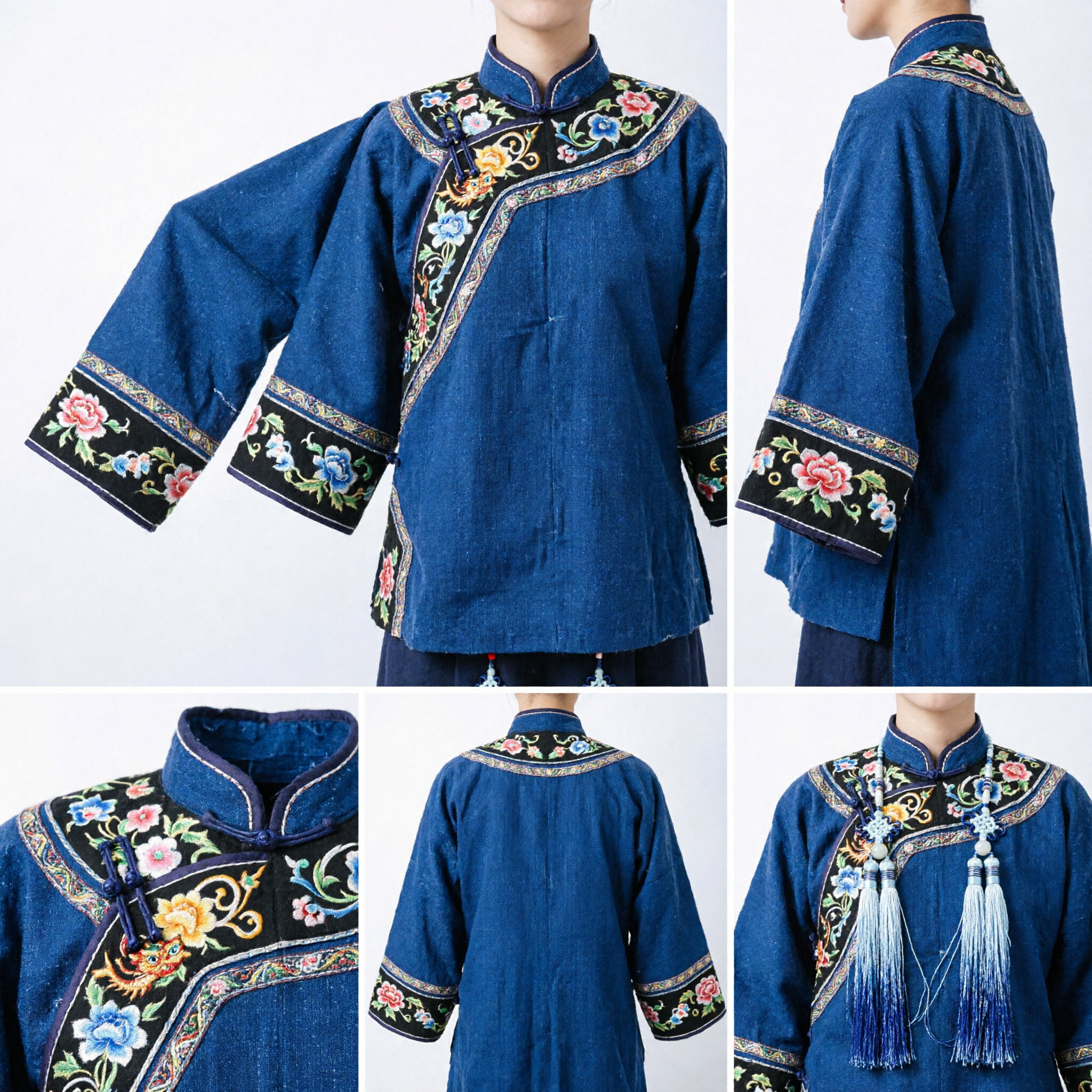 Традиционная китайская синяя шёлковая подвеска с кистями и резным белым нефритовым драконом для костюма Ханьфу и домашнего декора - Asian Costume