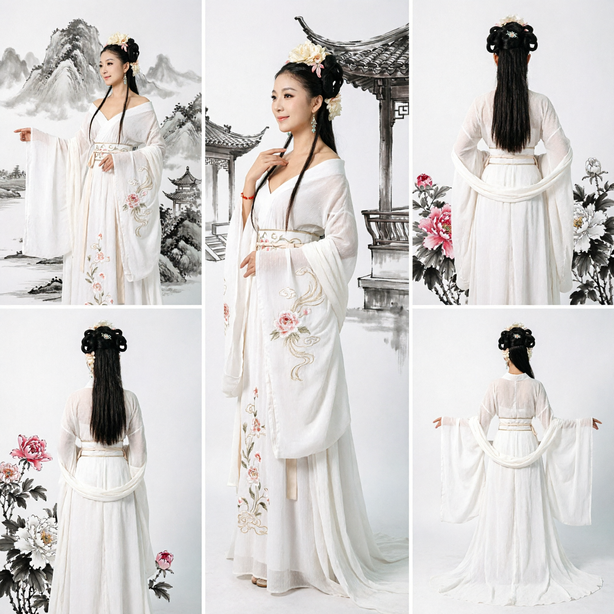 우아한 화이트 전통 중국 한푸 고대 선녀 의상 와이드 슬리브 드레스 여성 코스프레 - Asian Costume