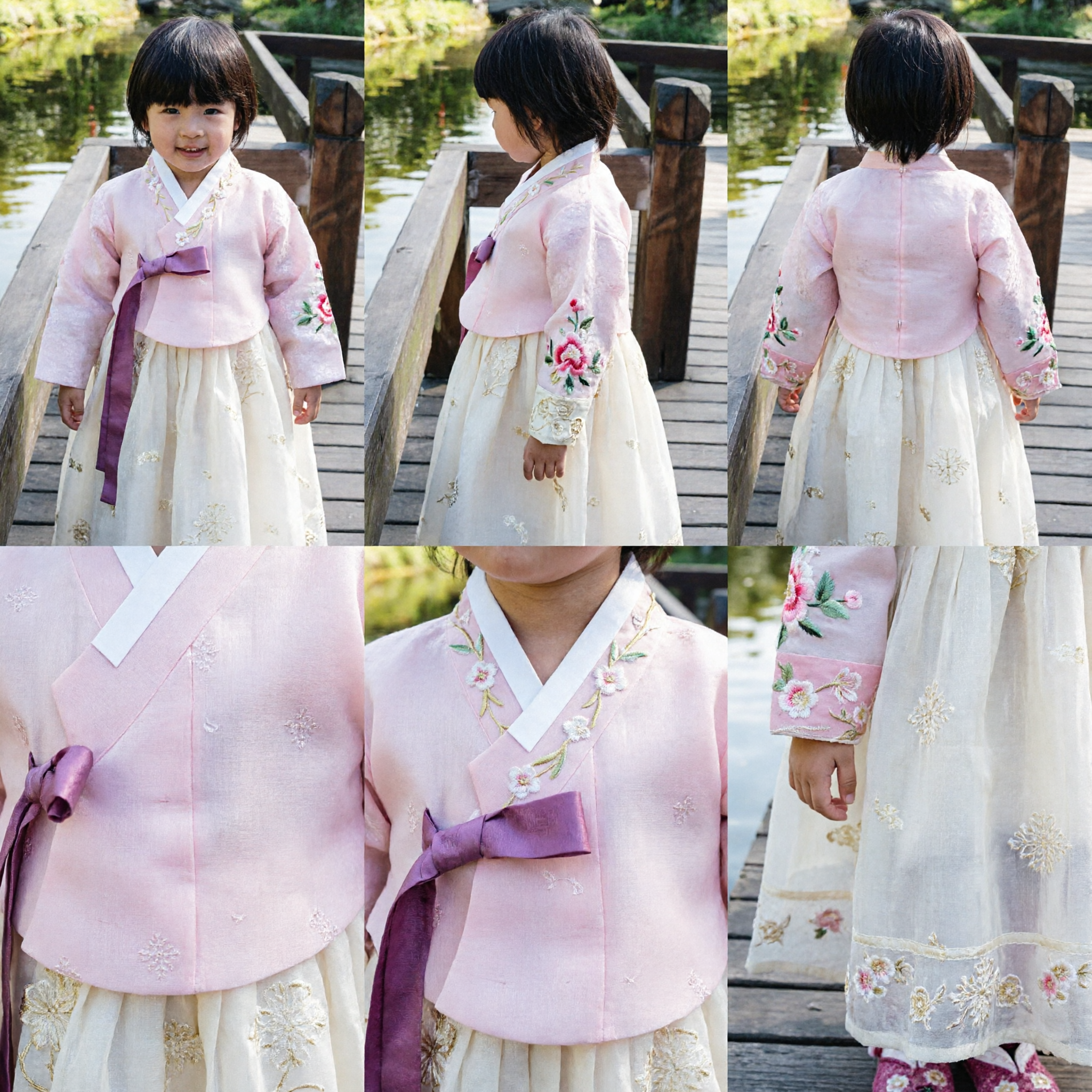 Hanbok Coréen Traditionnel pour Filles Jeogori Rose et Jupe Chima Blanche Brodée Costume de Cérémonie pour Enfants - Asian Costume
