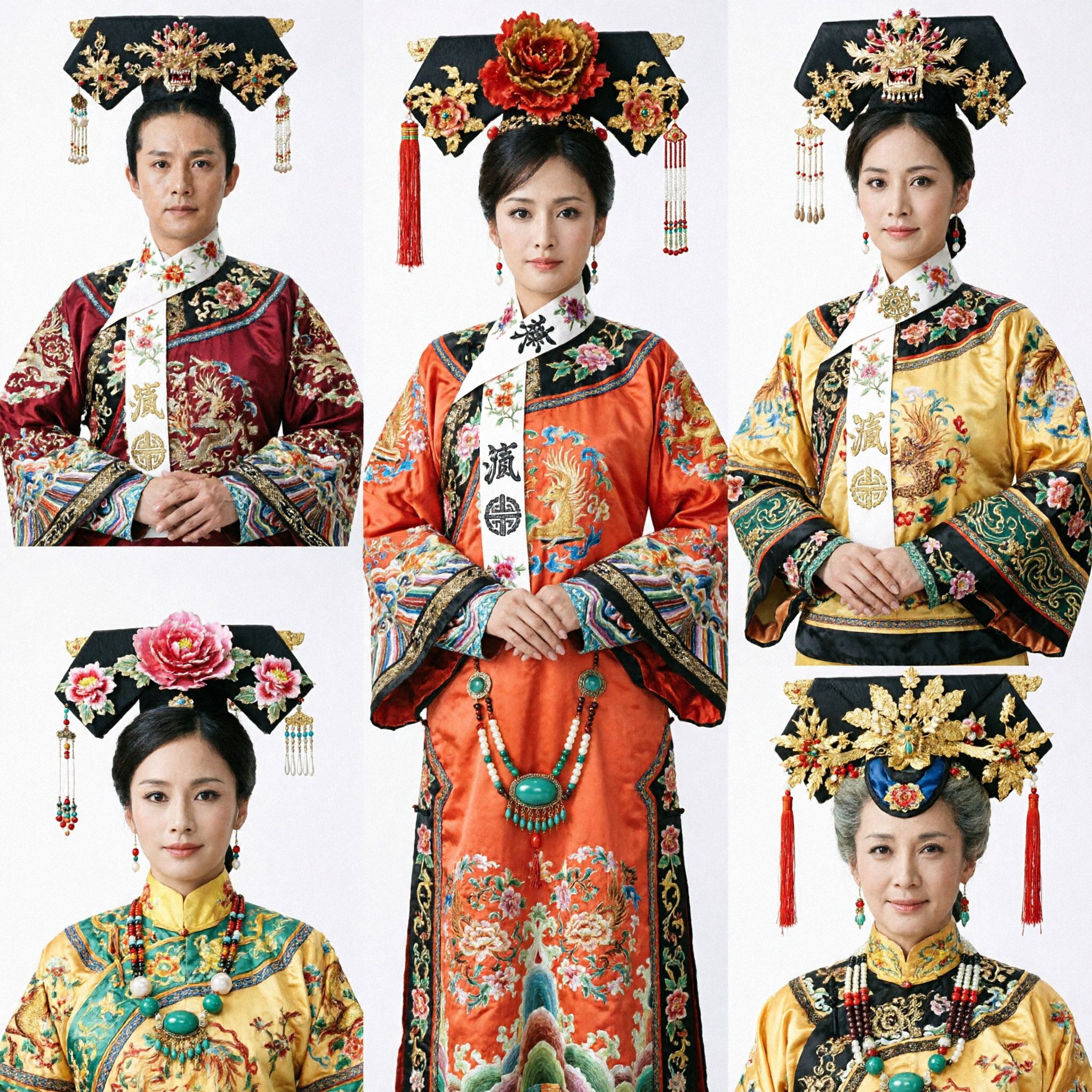 Authentiek Chinees Qing-dynastie Paleiskostuums Keizer Gele Drakengewaad en Concubine Bloemenjurken voor Cosplay en Optreden - Asian Costume