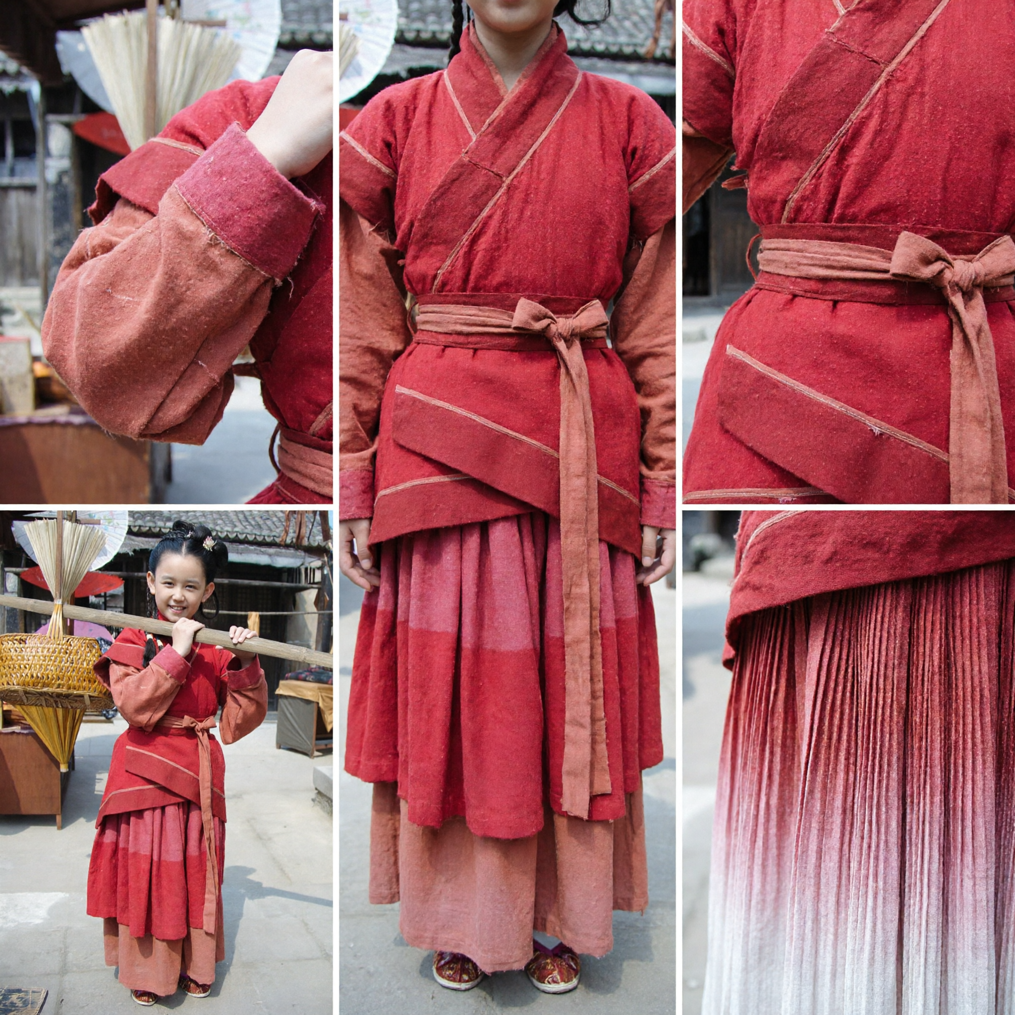 Traje Hanfu Vermelho Chinês Antigo para Crianças Conjunto Tradicional de Guerreira Wuxia para Meninas Cosplay e Fotografia - Asian Costume