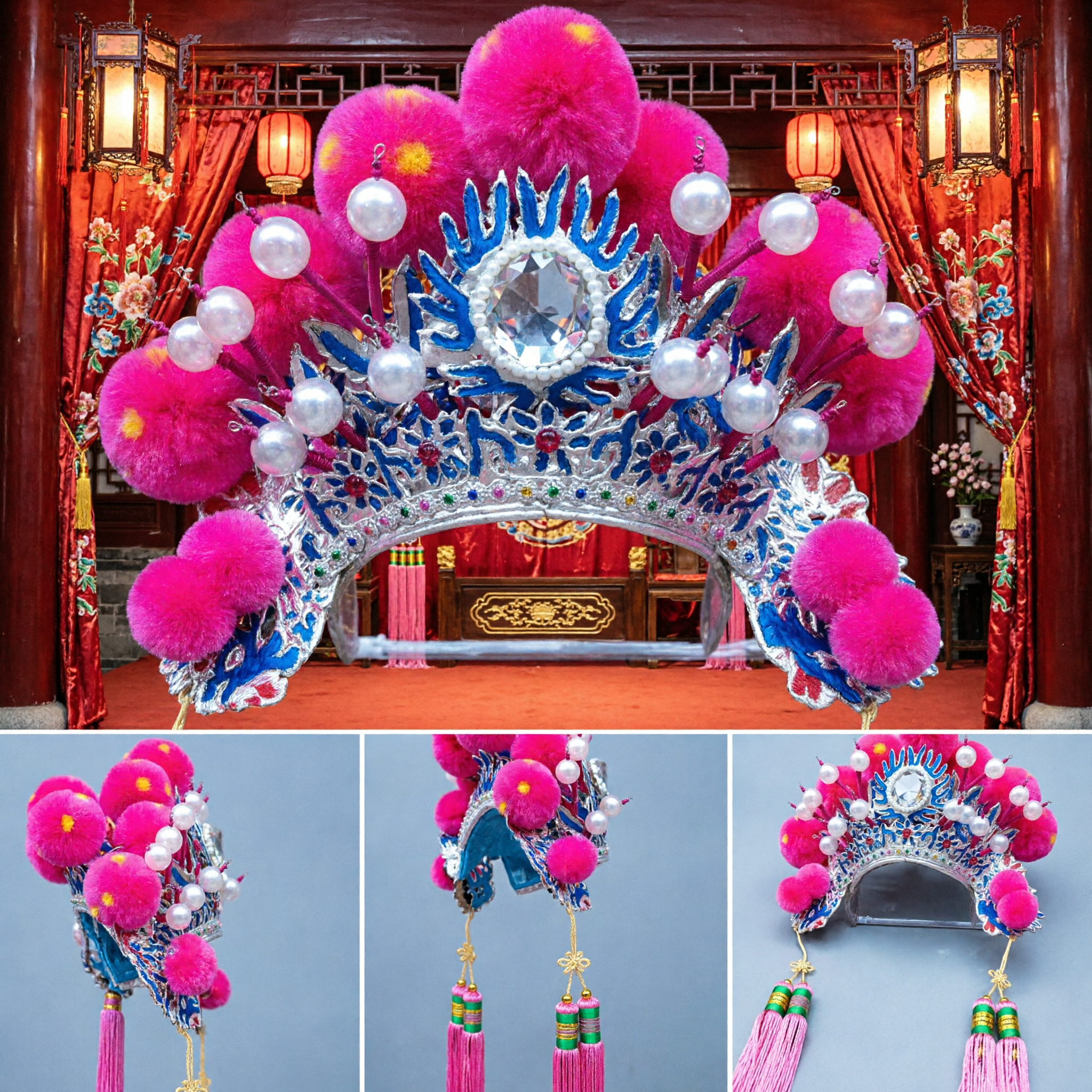 Corona Fénix Rosa de la Ópera de Pekín, Tocado Tradicional para Traje de Ópera China, para Representaciones Escénicas y Festivales - Asian Costume