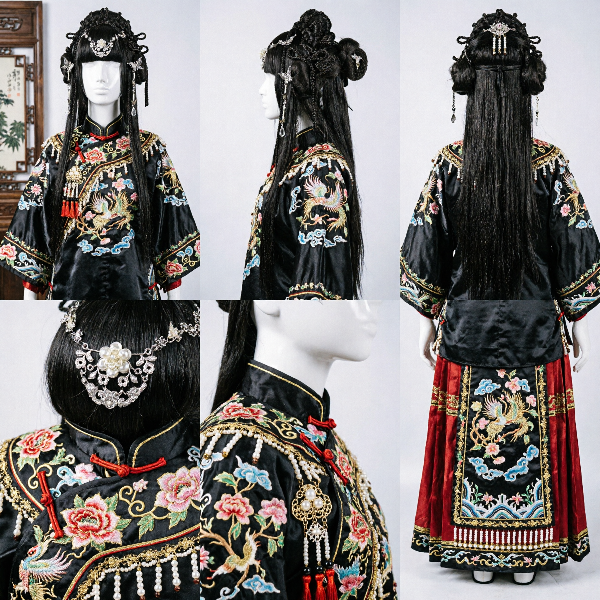 Traditionelles chinesisches Hanfu-Perücke Schwarzer geflochtener Hochsteckfrisur mit Silberornamenten für antike Prinzessinnen-Cosplay Frauen - Asian Costume