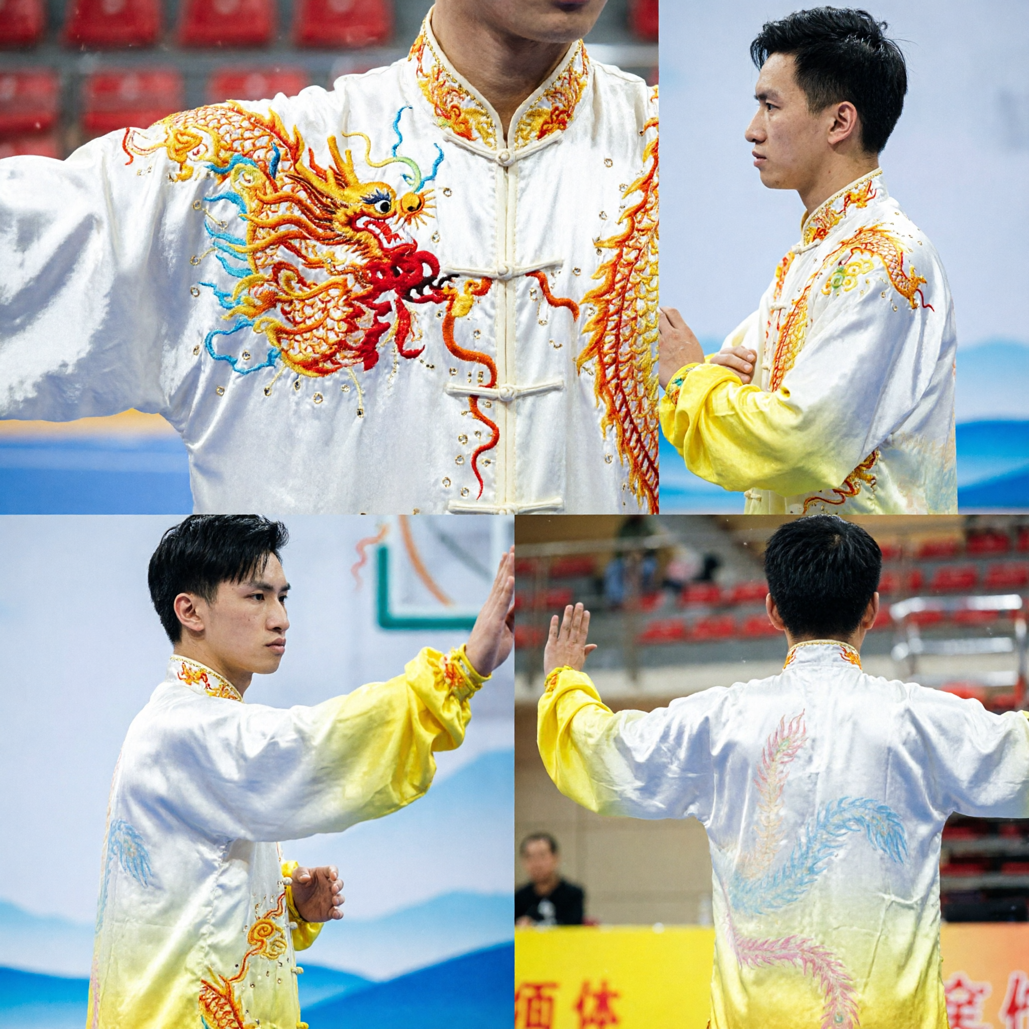 Uniforme Wushu Kung Fu Premium in Seta con Ricamo del Drago Costume da Gara Tradizionale Tai Chi per Adulti - Asian Costume