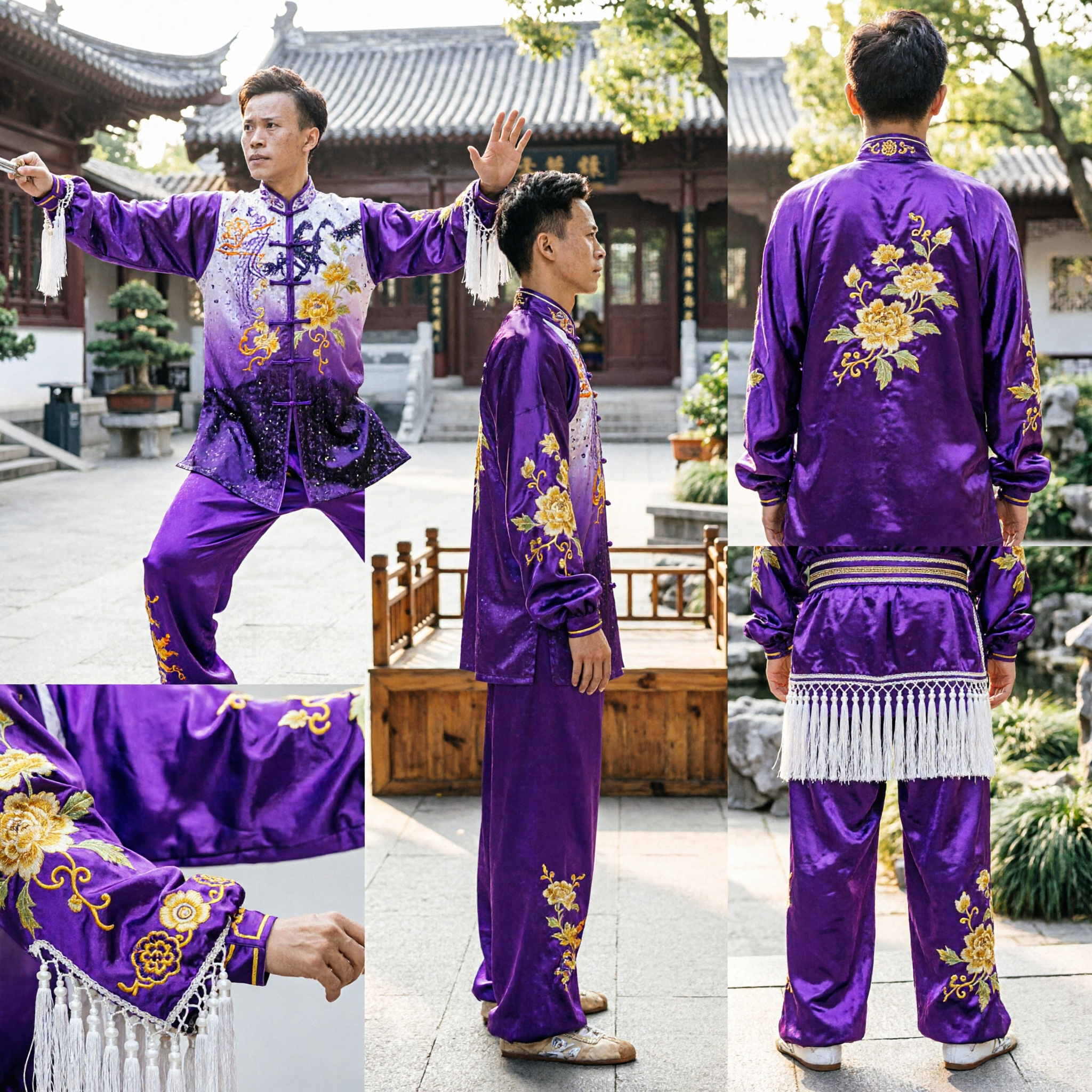 Herren lila Wushu-Wettkampfuniform traditionelles chinesisches Kung-Fu-Kostüm mit Drachenstickerei für Kampfkunstauftritt - Asian Costume