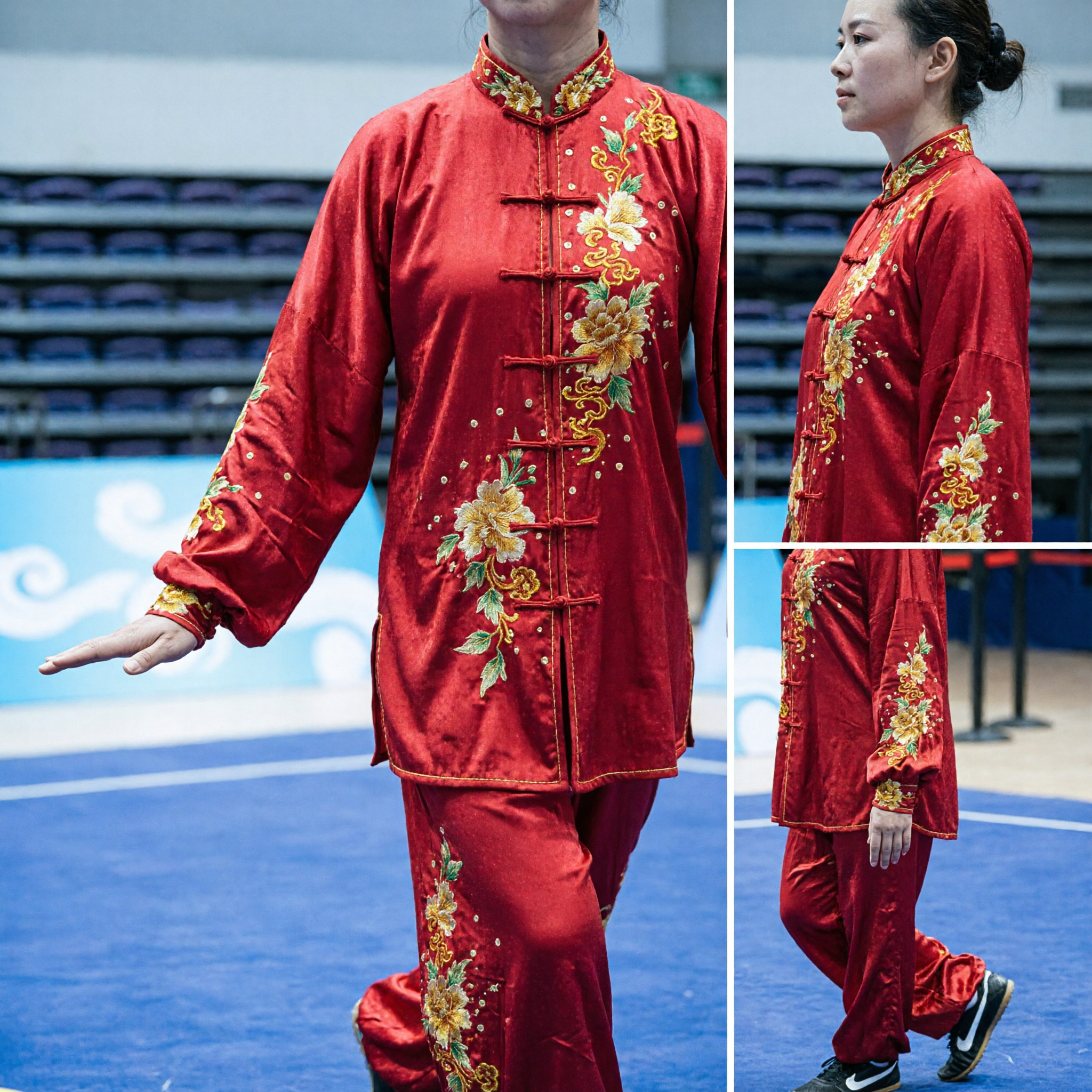 Uniforme Wushu Chino de Satén Rojo para Mujer Traje de Artes Marciales Tai Chi Kung Fu con Bordado de Dragón Traje de Actuación - Asian Costume