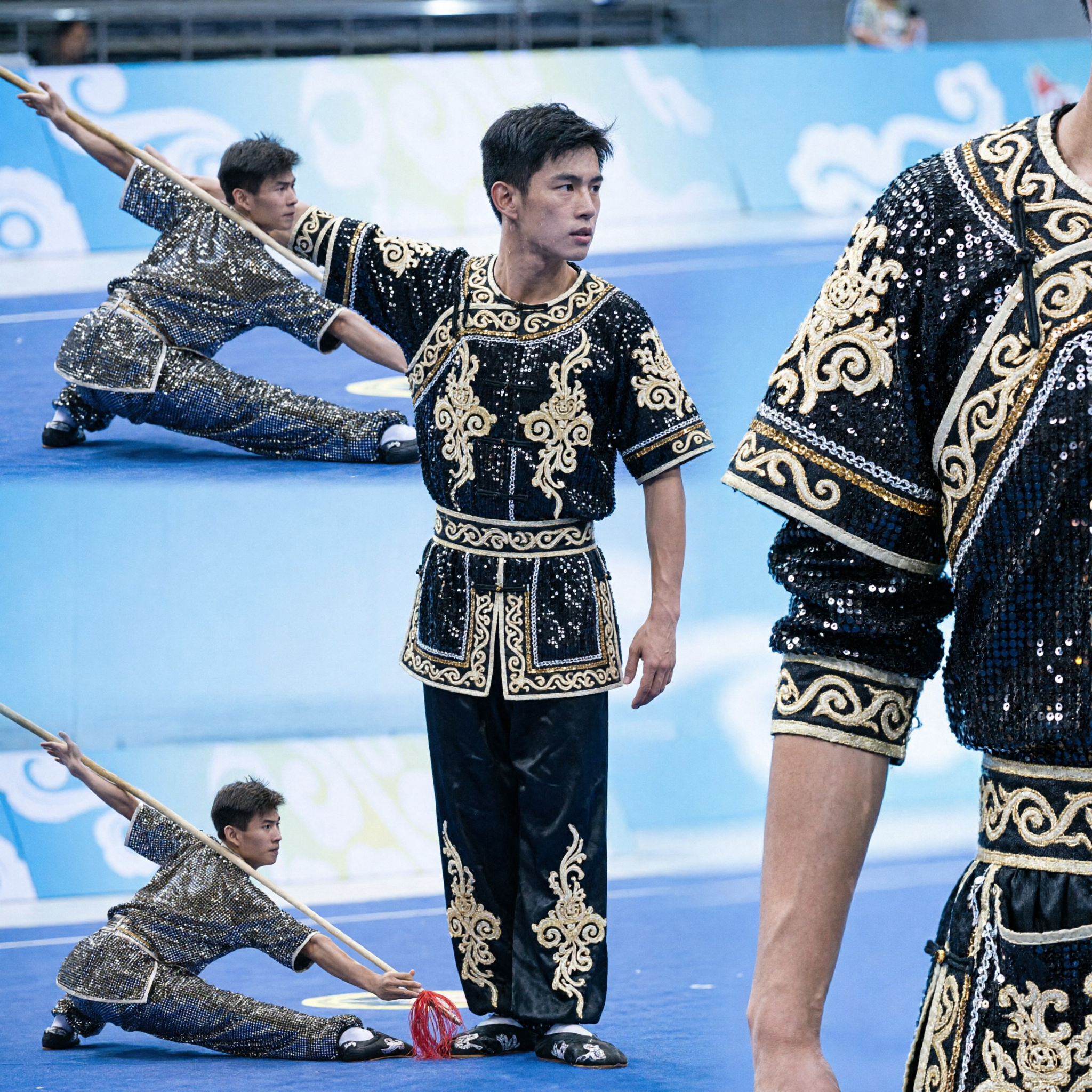 Uniforme Profissional de Wushu Kung Fu com Lantejoulas para Homens para Competição e Performance de Artes Marciais - Asian Costume
