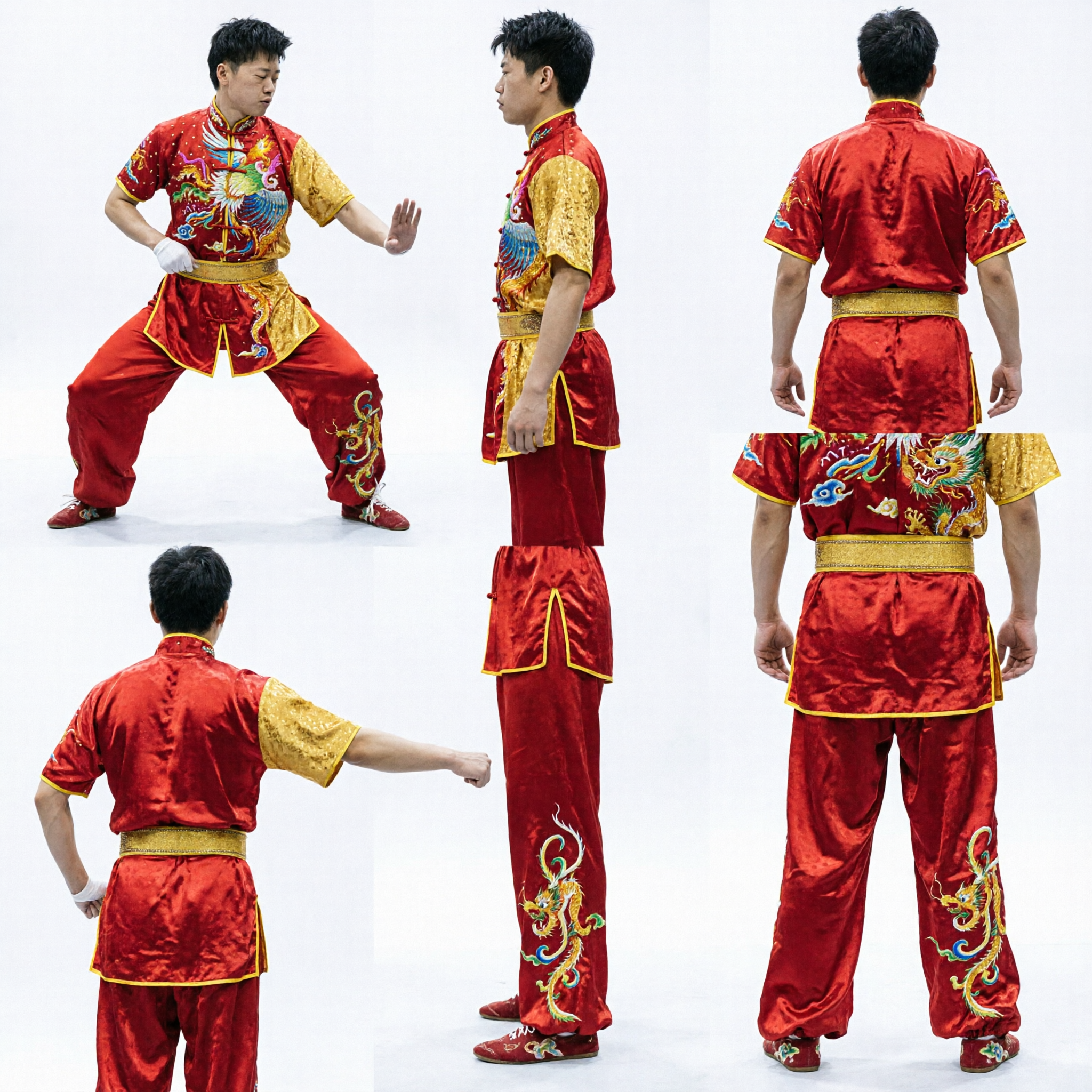 Uniforme Profissional de Wushu Changquan para Homens Vermelho com Bordado de Dragão Dourado - Traje de Kung Fu para Competição - Asian Costume