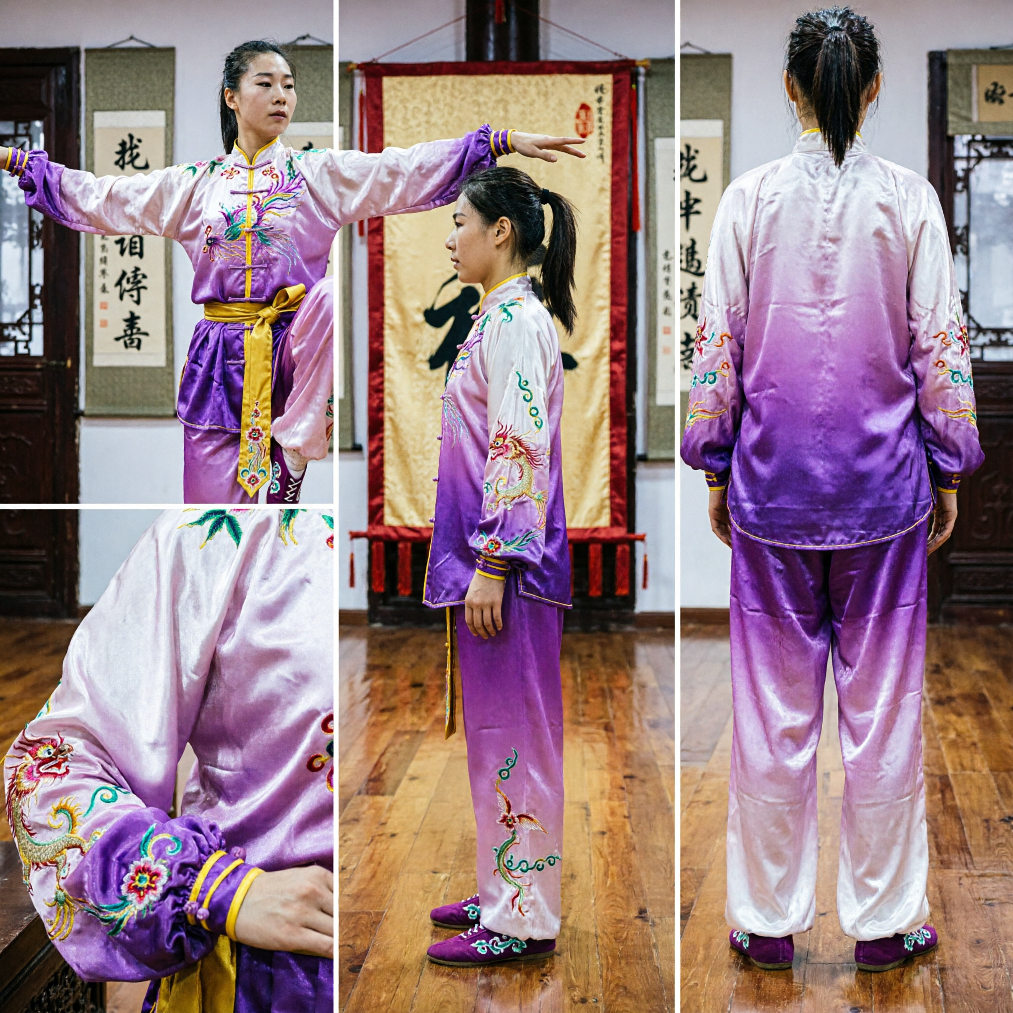 프로 여성용 무술 유니폼 핑크색 전통 쿵푸 수트 태극권 및 검무 공연용 - Asian Costume