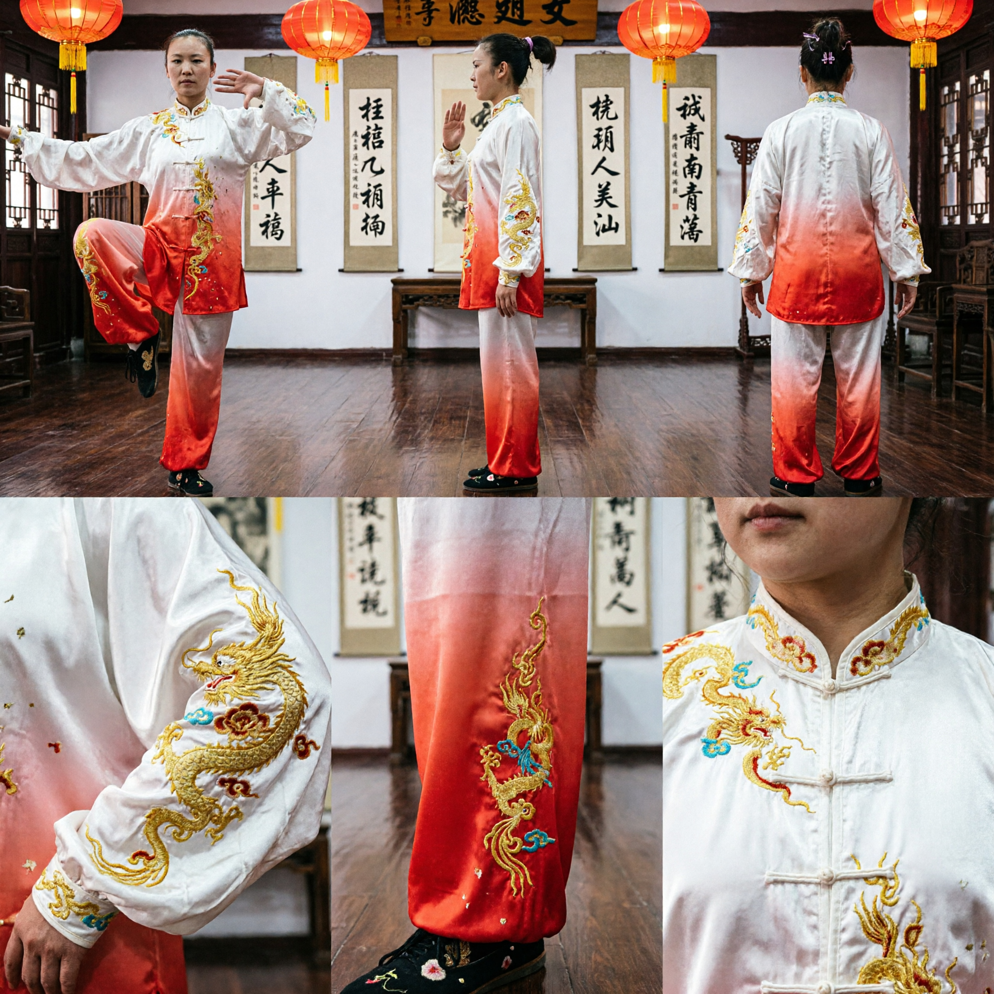 Damen Traditionelles Wushu Changquan Uniform Professionelles Kung-Fu Wettbewerbskostüm mit Blumenstickerei und Verlaufhose - Asian Costume