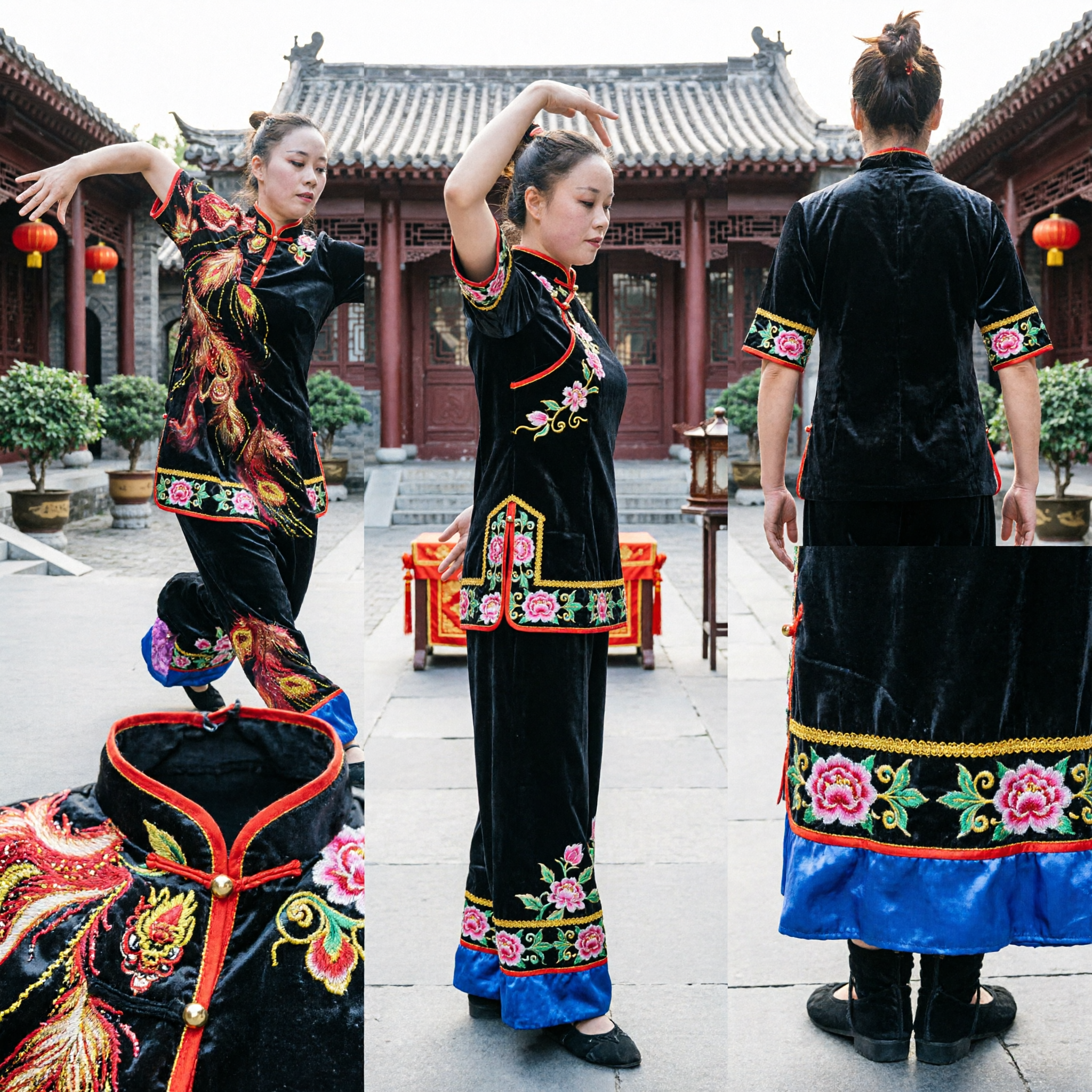 Professionelle Damen-Wushu Kung-Fu Uniform Schwarze Drachenstickerei Tai Chi Kampfkunst Wettbewerbsanzug - Asian Costume