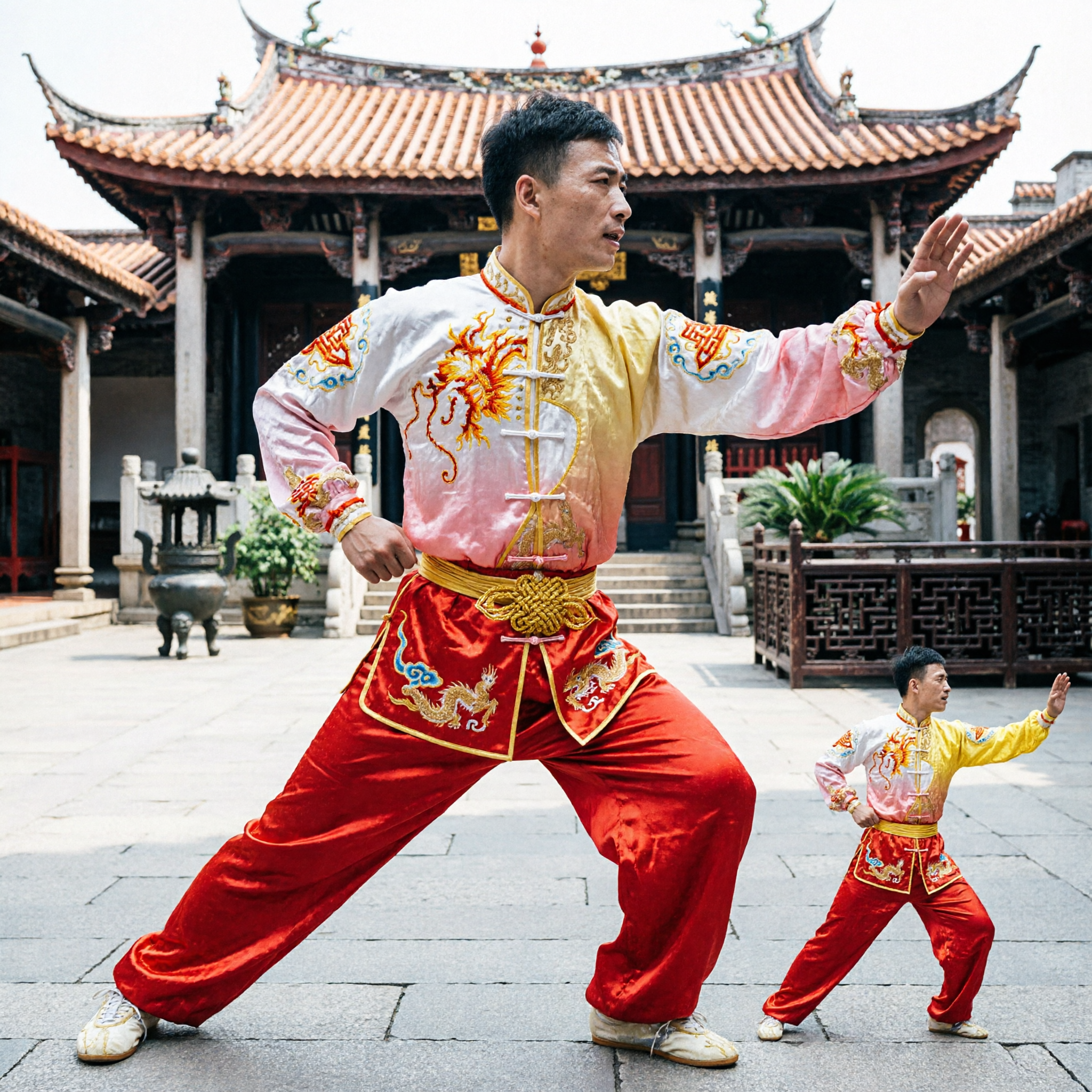 Herren Professionelle Wushu Changquan Wettbewerbsuniform Traditioneller Chinesischer Kung-Fu-Anzug Golddrachenstickerei Aufführungskostüm - Asian Costume