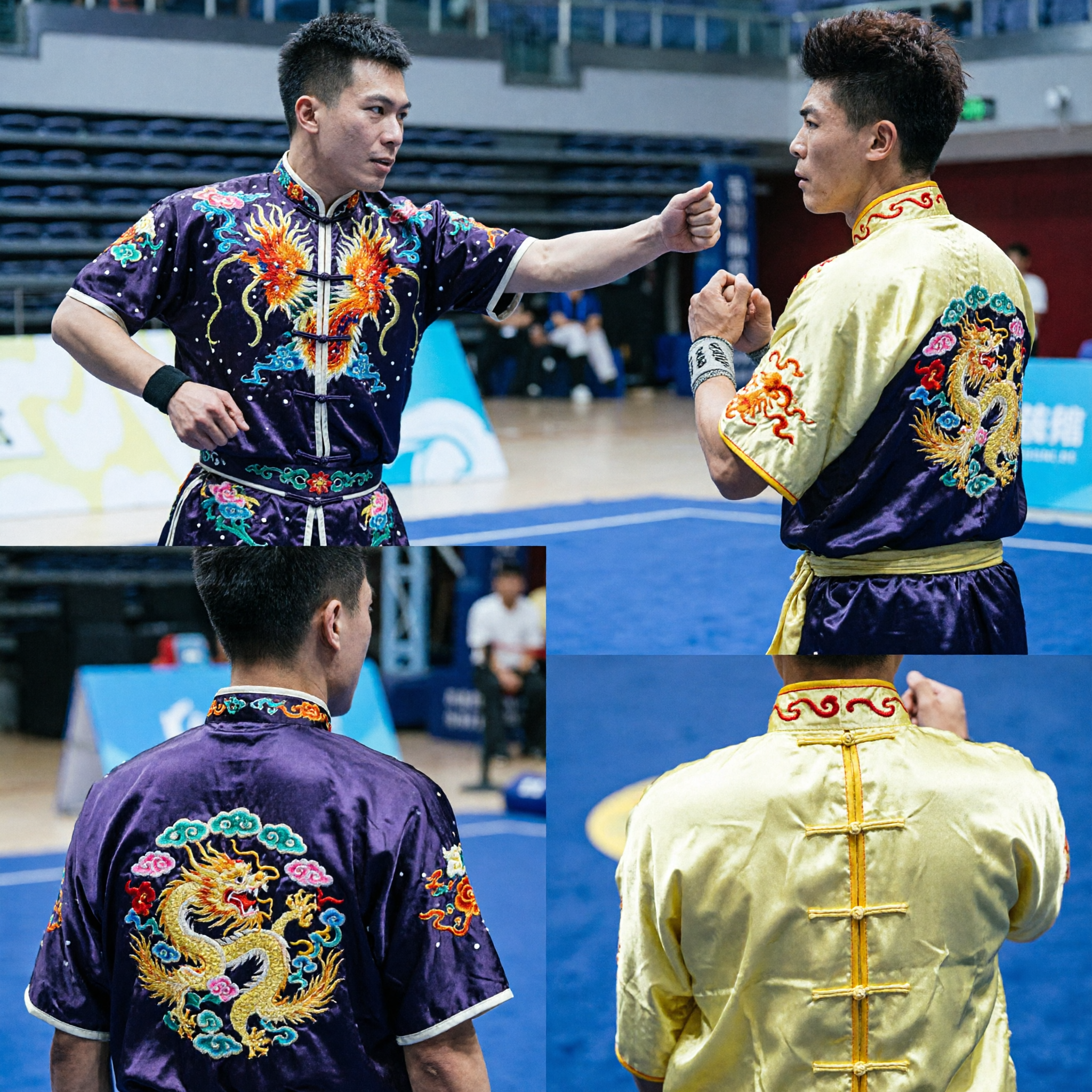Traditioneel Chinese Martial Arts Uniform Heren Kung Fu Pak Draak Borduurwerk Wushu Wedstrijd Optreden Kostuum - Asian Costume