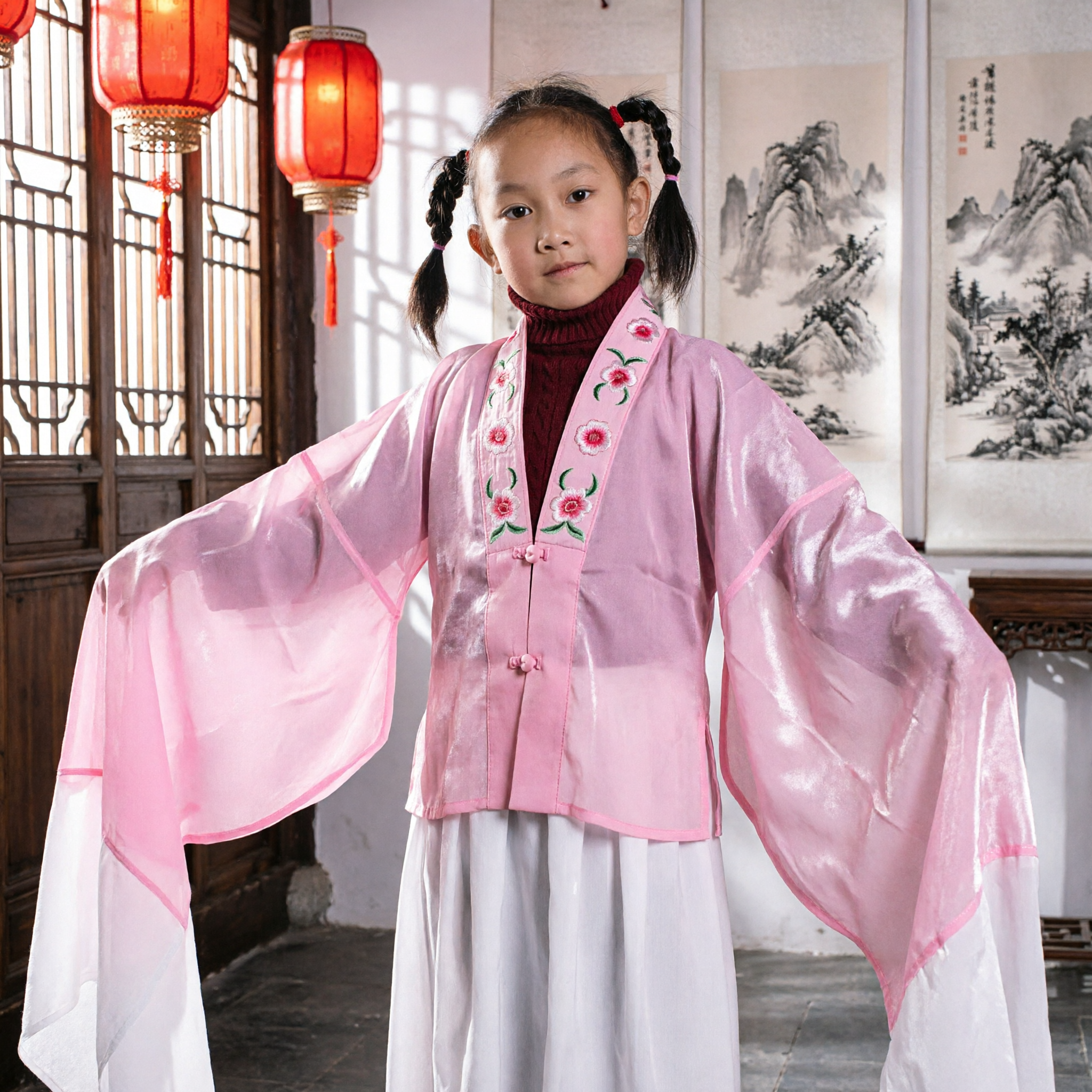 Kinderen Chinese Traditionele Watermouw Kostuum Roze Peking Opera Dans Optreden Outfit voor Meisjes - Asian Costume