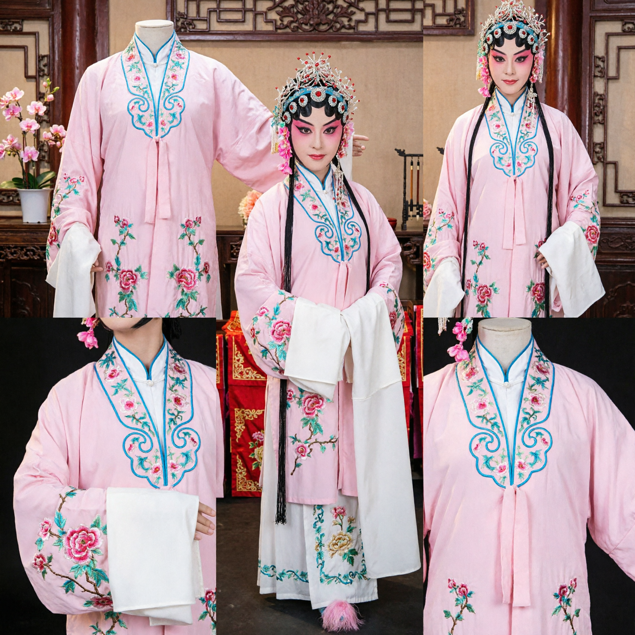Costume da Opera di Pechino Tradizionale Cinese, Veste Rosa con Maniche ad Acqua per Ruolo Femminile Dan per Spettacoli sul Palco - Asian Costume